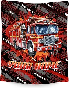 Boys Blankets Custom Fire Truck Blanket Gifts - 4 Sizes Cozy Soft Flannel Throw for Kids Teens