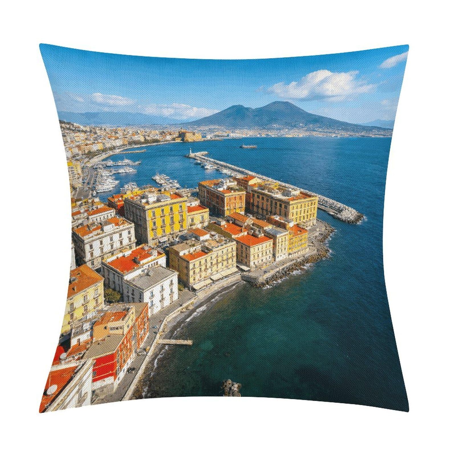 LZQPOEAS Naples Throw Pillow Covers, Waterproof Faux Linen Pillow Cases with Invisible Zipper, Decorative Square Cushion Covers for Sofa Couch Living Room Bedroom 18x18 Inch