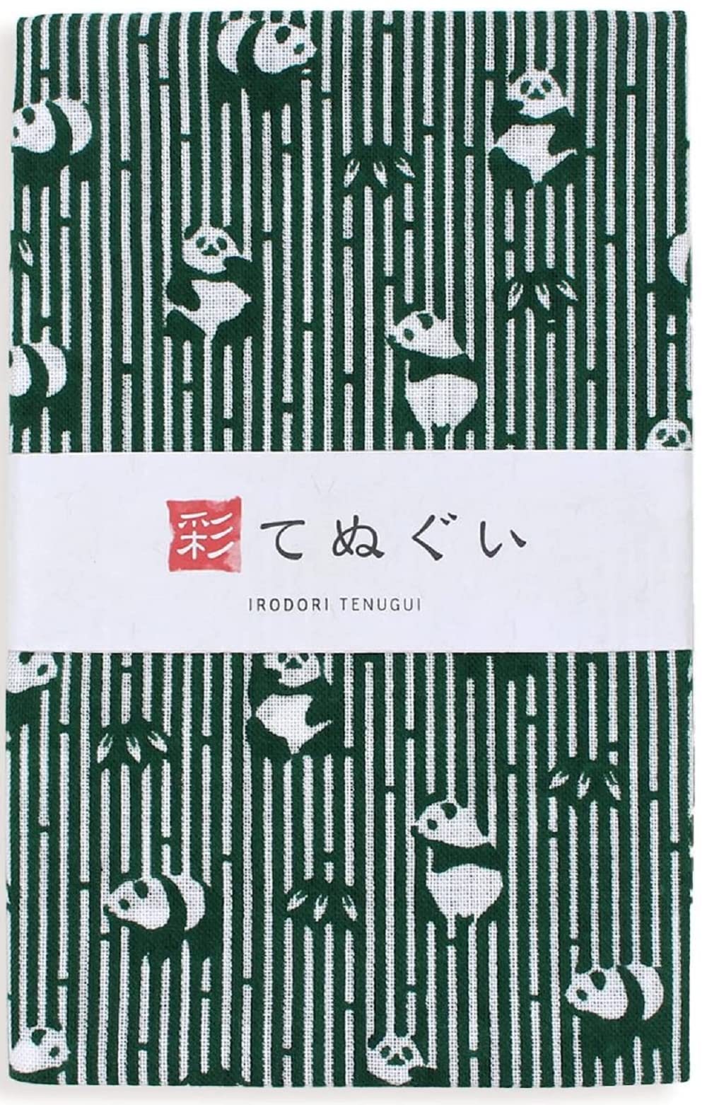 irodori Japanese Traditional Towel Tenugui Bamboo and Panda 12.99 x 34.64 in with Tenugui Iroha (English Manual)