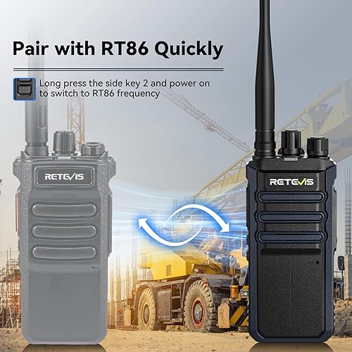Miniatura 4 de Retevis Walkie Talkies RT86A de largo alcance, radio bidireccional resistente con micrófono, radio GMRS de 2 vías, llamada grupal, fácil