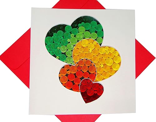 GREENHANDSHAKE Art 4 corazones, tarjeta de felicitación de arte quilling para cumpleaños, día de San Valentín, día de la madre, aniversario,