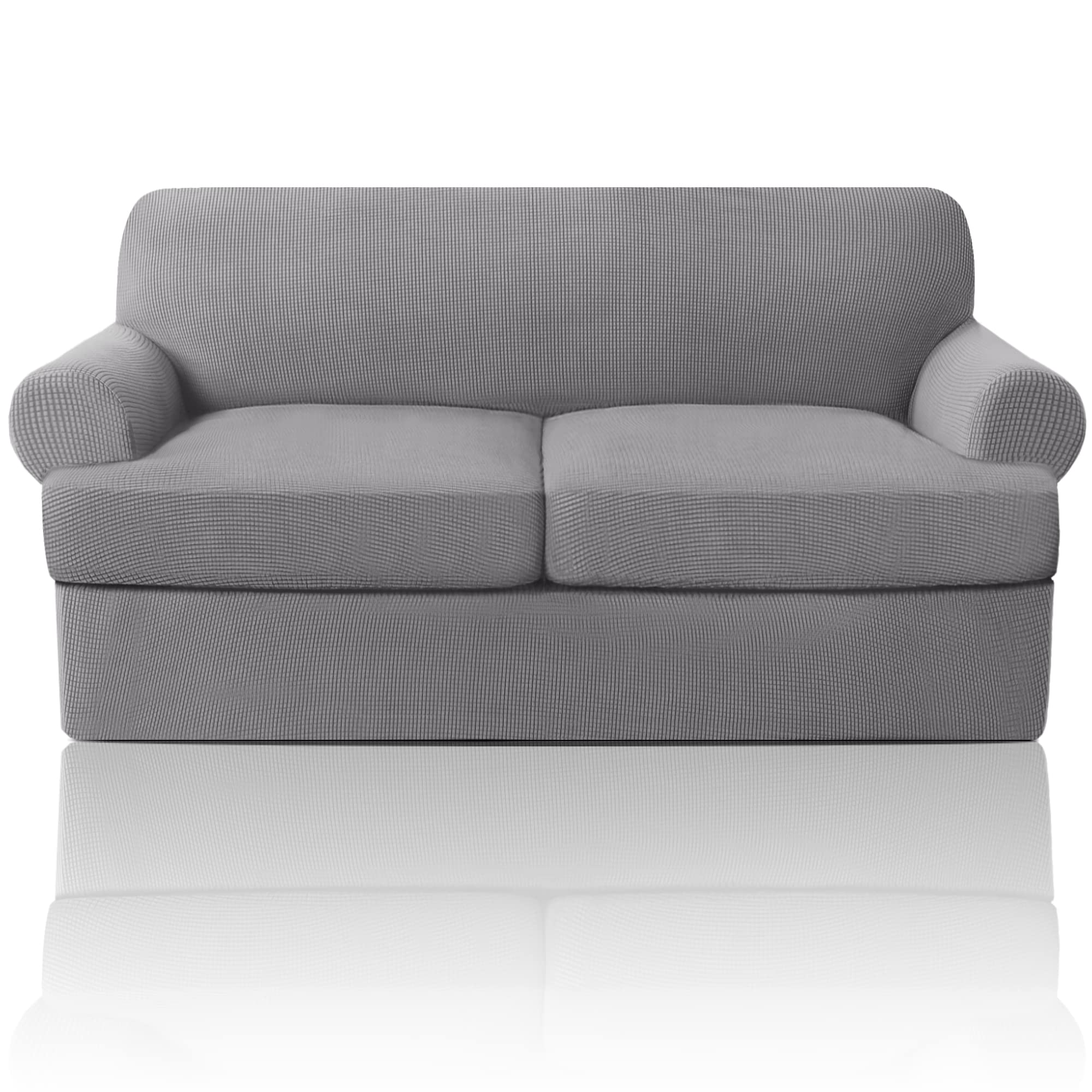 T Cushion Loveseat Slipcover 3 Pieces Sofa Covers for T Cushion Sofa Stretch Sofa Covers for 2 Cushion Couch with 2 Individual T Cushion Shape Seat Covers Machine Washable, Dove