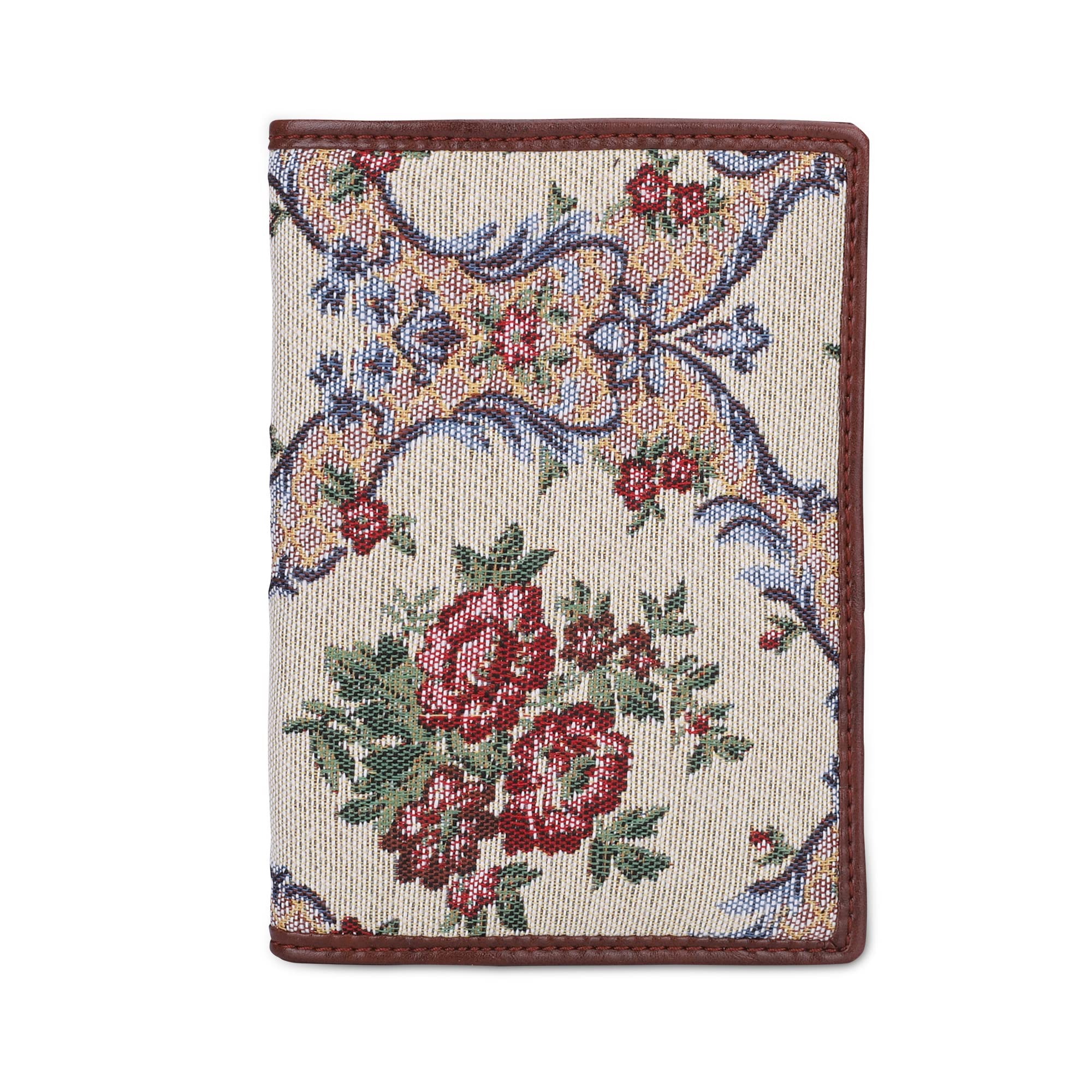 Glamour Fold Series Tapestry Fabric & Faux Leather Unisex Passport Wallet Travel Document Organizer (Magenta-Floral)-image-10