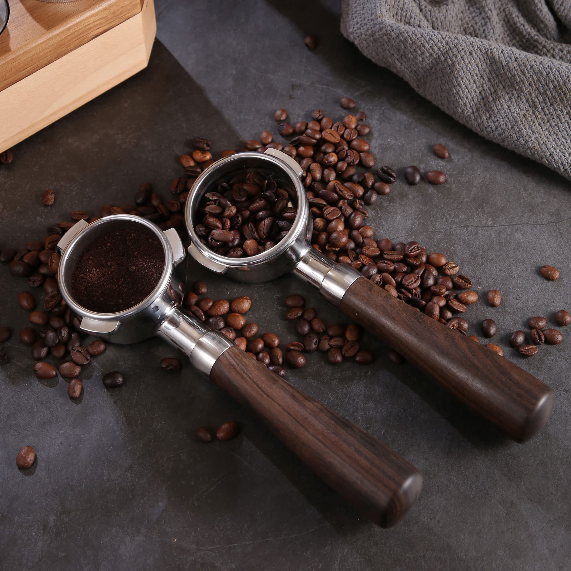 NEOUZA Pressino per caffè espresso da 58 mm con manico in legno e base piatta in acciaio inox