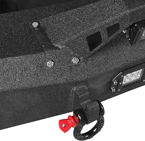 Miniatura 7 de Parachoques delantero todoterreno para RAM 1500 2013-2018, parachoques delantero de ancho completo 5 luces en D, barra de toro placa de cabrestante