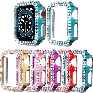 Case Compatible with Apple Watch Series 6/5/4 SE Bling PC Diamonds Bumper Face Cover for iwatch 40mm 44mm (5-Pack Rose, 44mm)