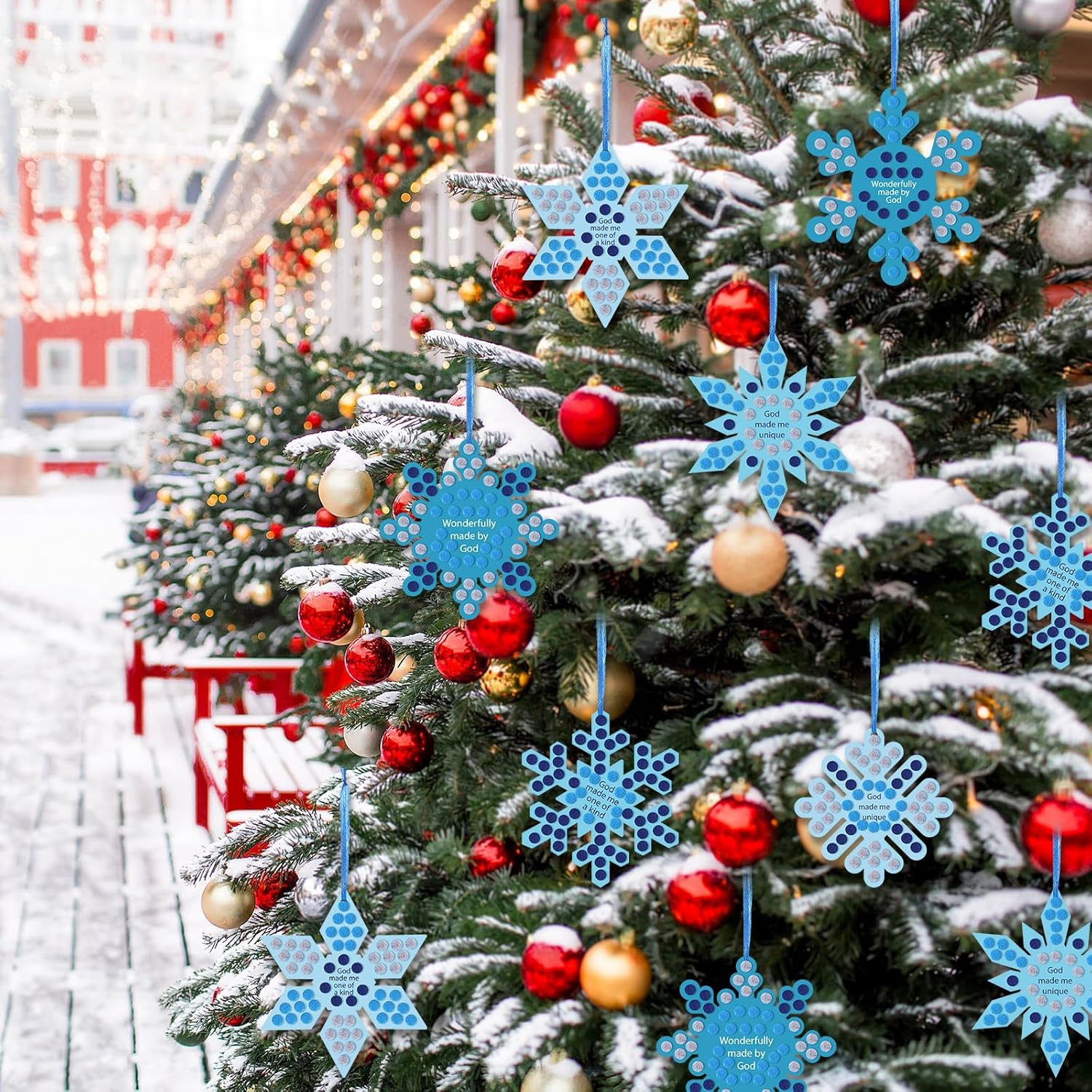 Karenhi 24 Packs Winter Religious Snowflake Craft Christian Church Activities Crafts God Made Me Jesus Felt Christmas Tree Hanging Ornaments Sunday School for Church Party