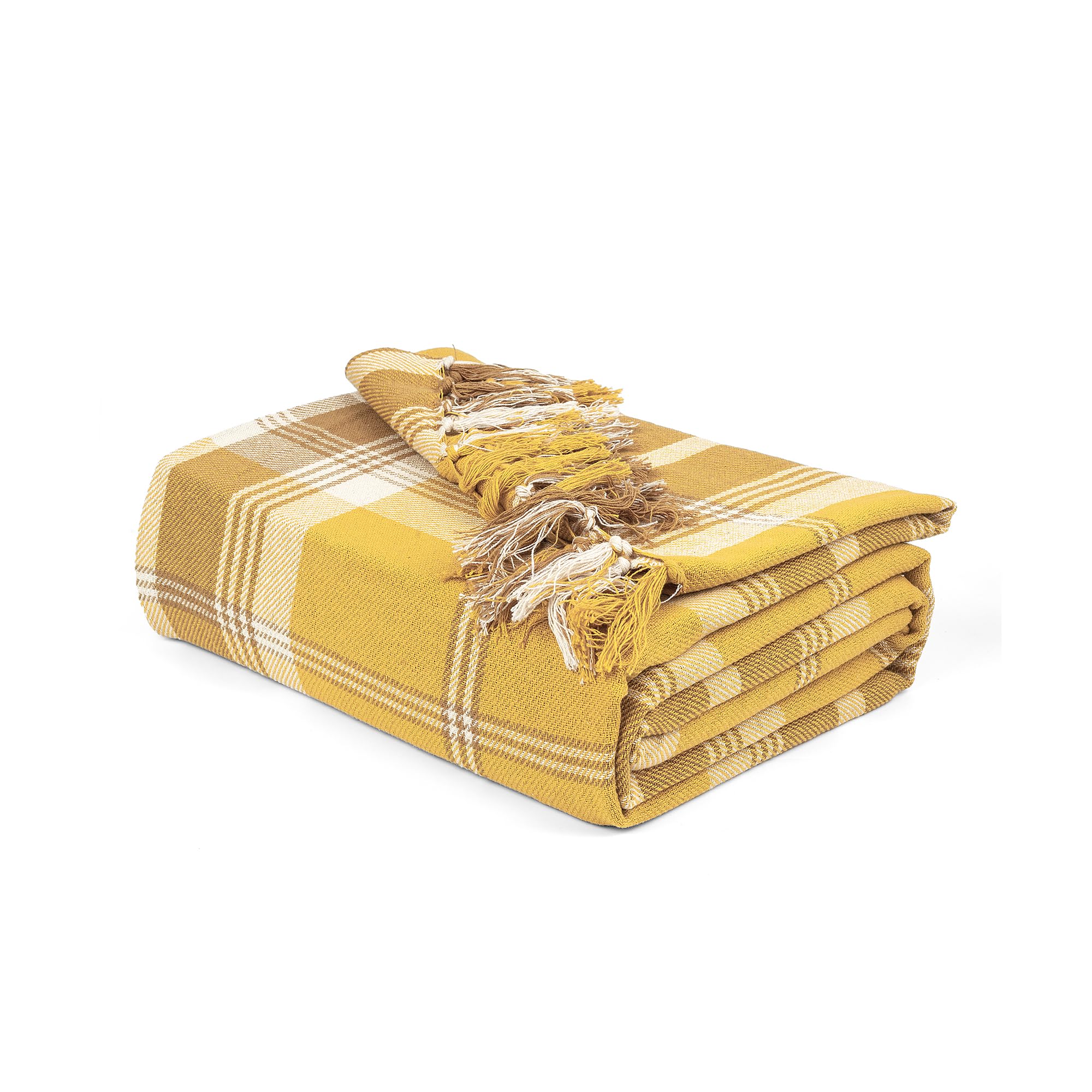 Ehc Women's Ochre Highland Large Cotton Throw For Sofa, Double Bed, Armchair, 150 X 200Cm,