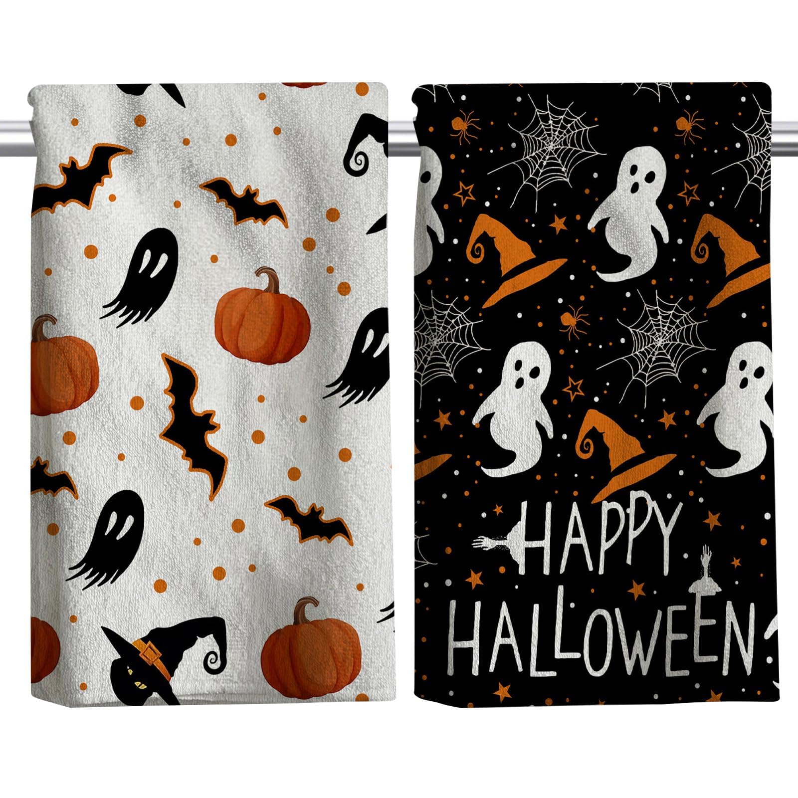 2 Asciugamani Da Cucina Di Halloween Con Zucca E Fantasma - Microfibra Assorbente, 18x26 Pollici, Decorazioni Festose - 3
