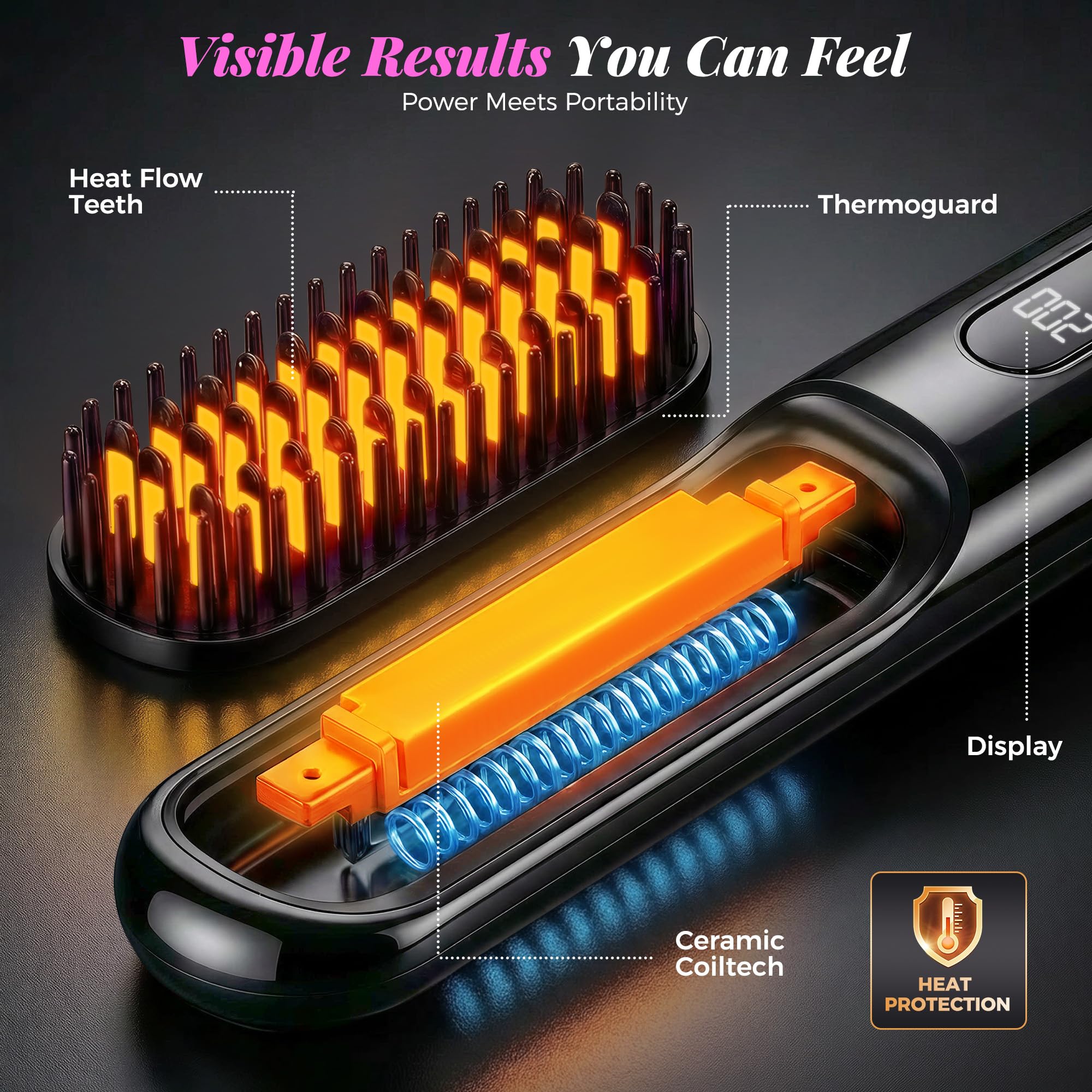 Go Brush Pro 2026, Cordless Hair Straightener Brush — view 3