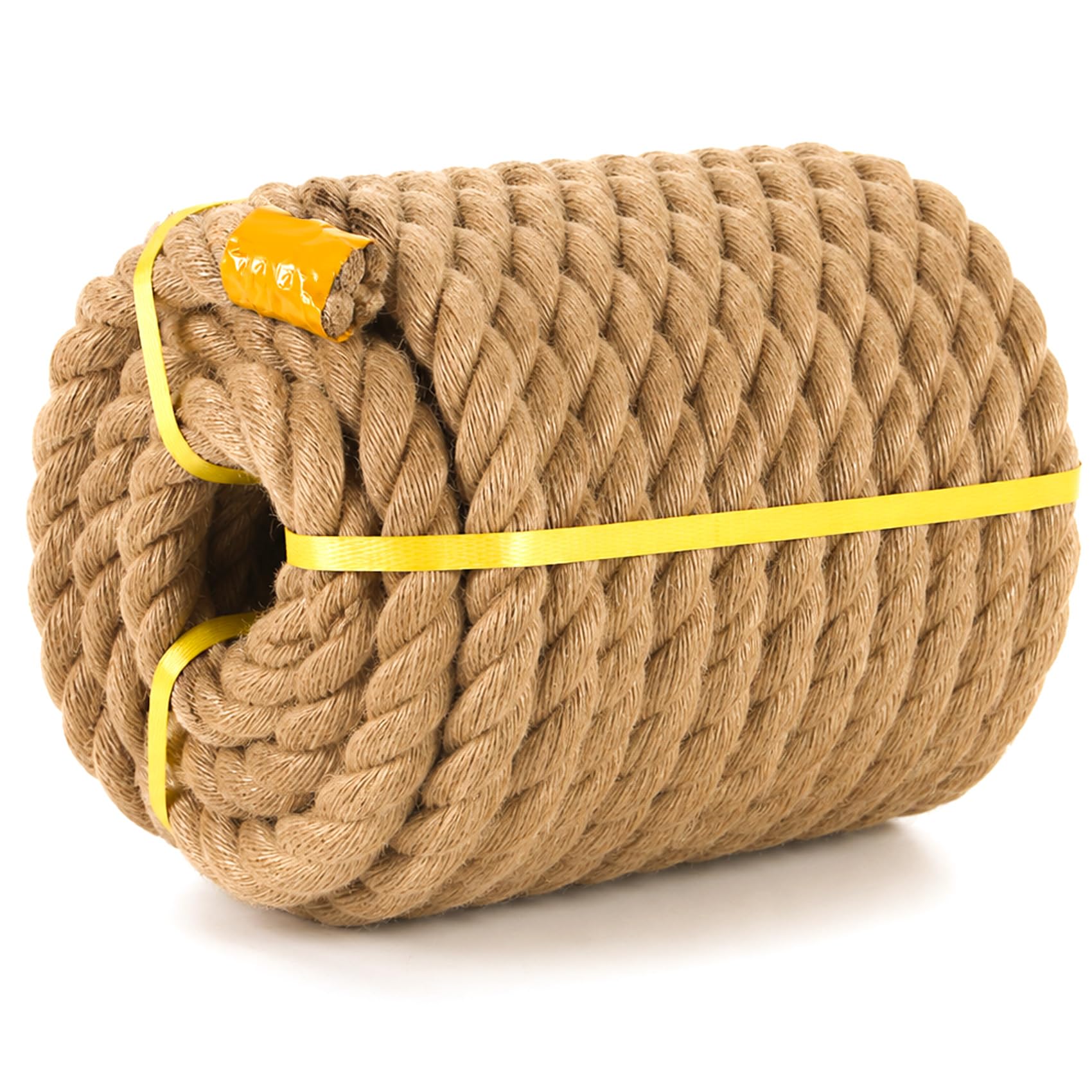 1.5 Inch Jute Rope 50 Feet, Natural Hemp Rope Manila 4 Strand Twisted Twine, Thick for Crafts Heavy Duty Multipurpose for Swing Bed, Camping, Tug of War, Decoration, Docks, DIY Projects
