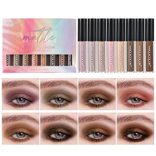 Miniatura 1 de Sombra de ojos líquida mate, 8 colores pigmentados líquidos neutros desnudos ahumados, sombra de ojos ahumada, impermeable, de larga duración,