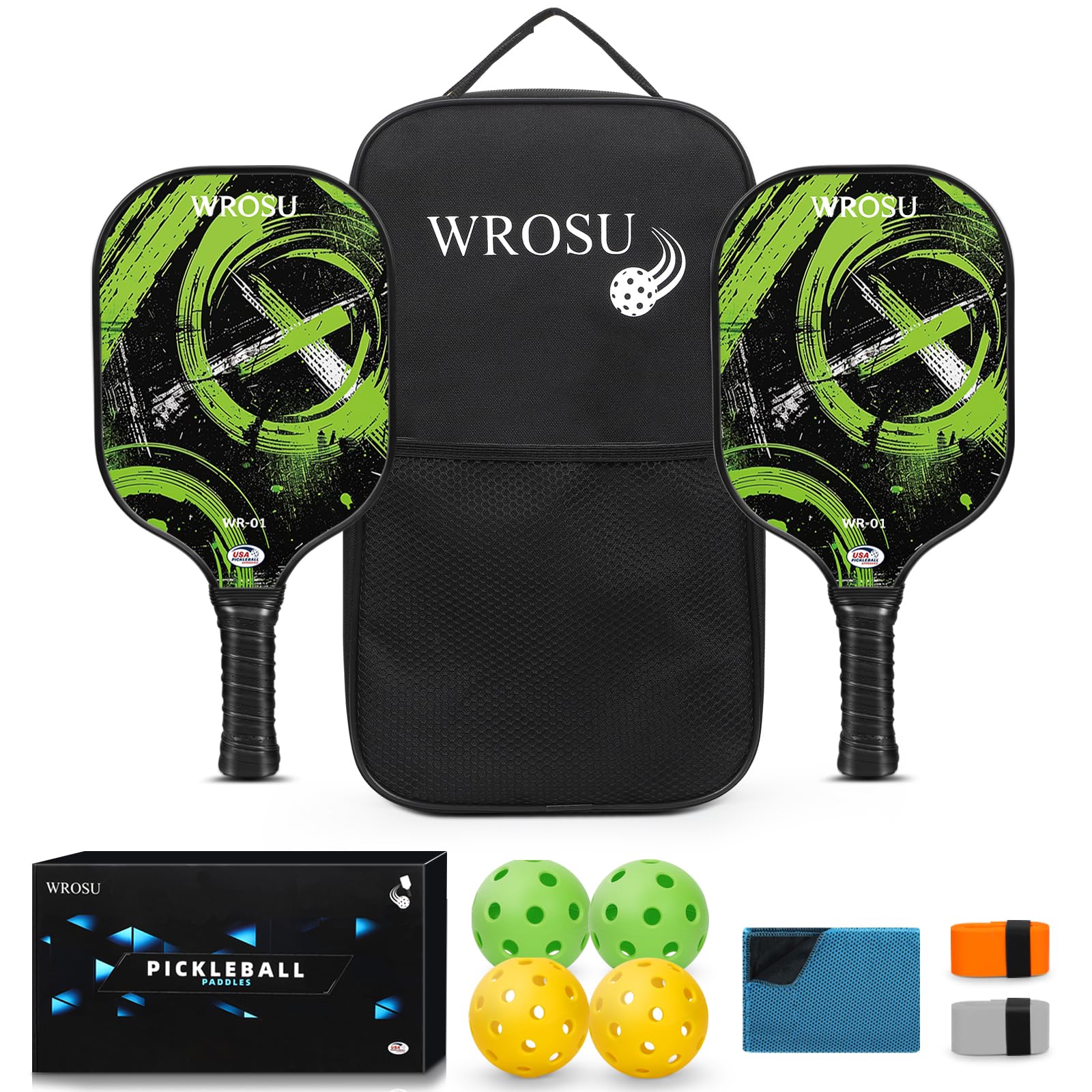 Carbon Fiber Pickleball Paddles Set of 4 or 2 Rackets,USAPA Approved Pickleballs Equipment with Balls,Bag,Accessories,Carbon Fiber T300 Lightweight