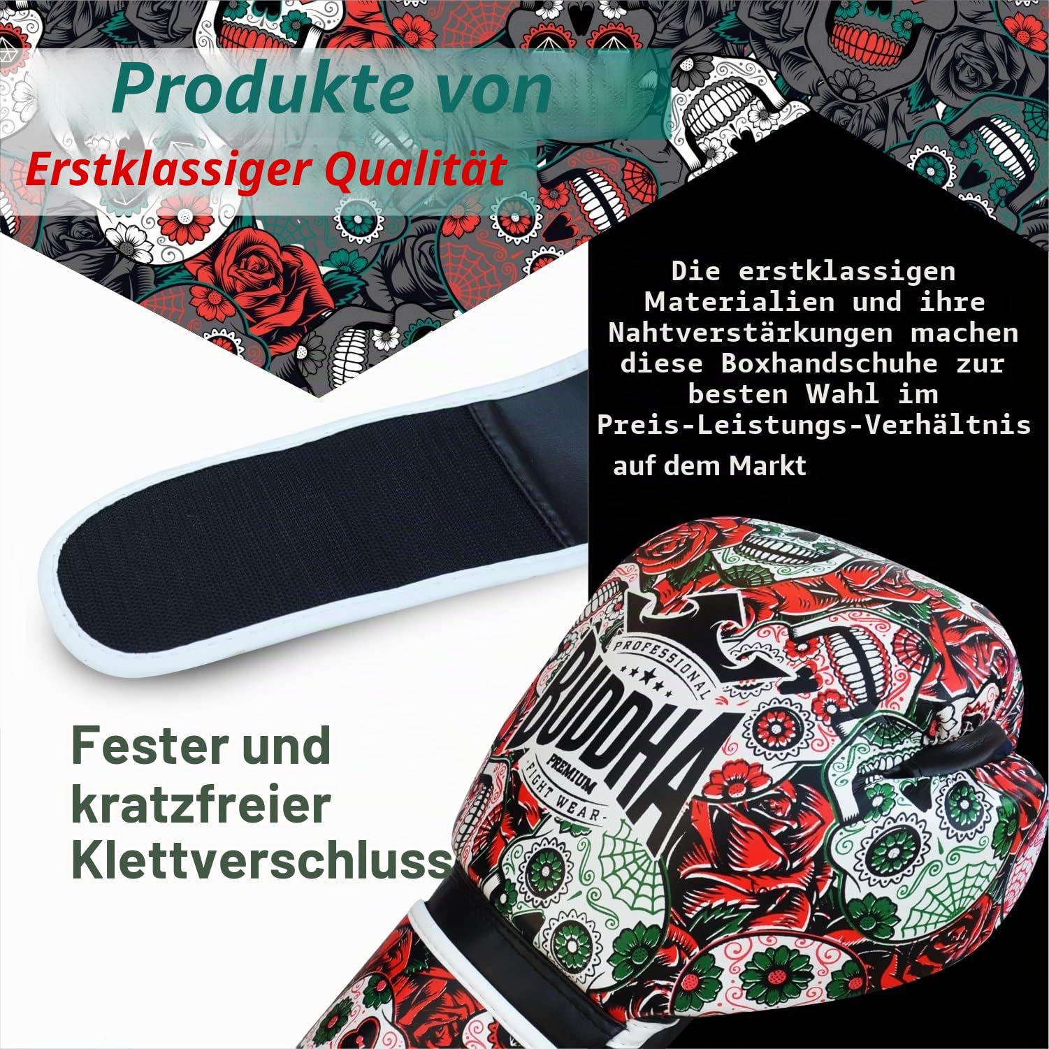 Buddha Fight WEAR - Fantasy Luzbel Boxhandschuhe - Muay Thai - Kickboxen - Kunstleder Innenmaterial Geruchsresistent - Verstärkte Naht - Verschiedene Designs