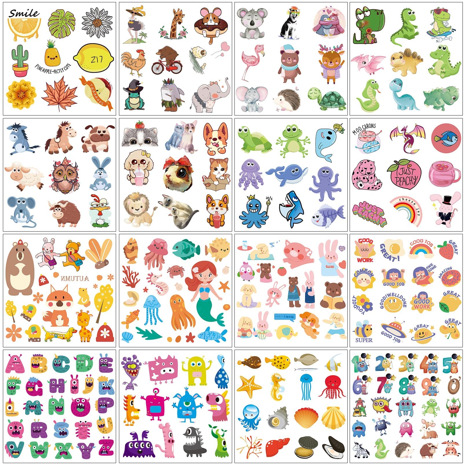 Aresvns Temporary Tattoo 340+ Designs,20 Sheets Cute Fake Tattoos, Waterproof, Non-toxic and Easy to Remove