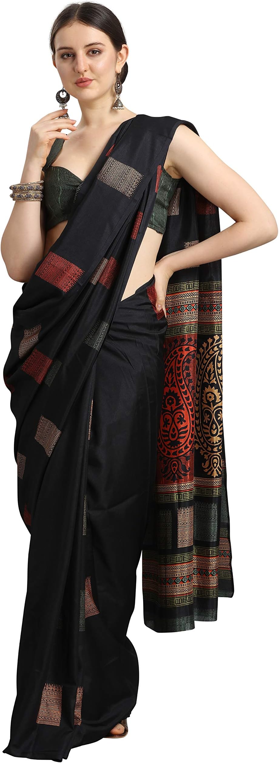 Women's Silk Blend Printed Saree With Blouse Piece