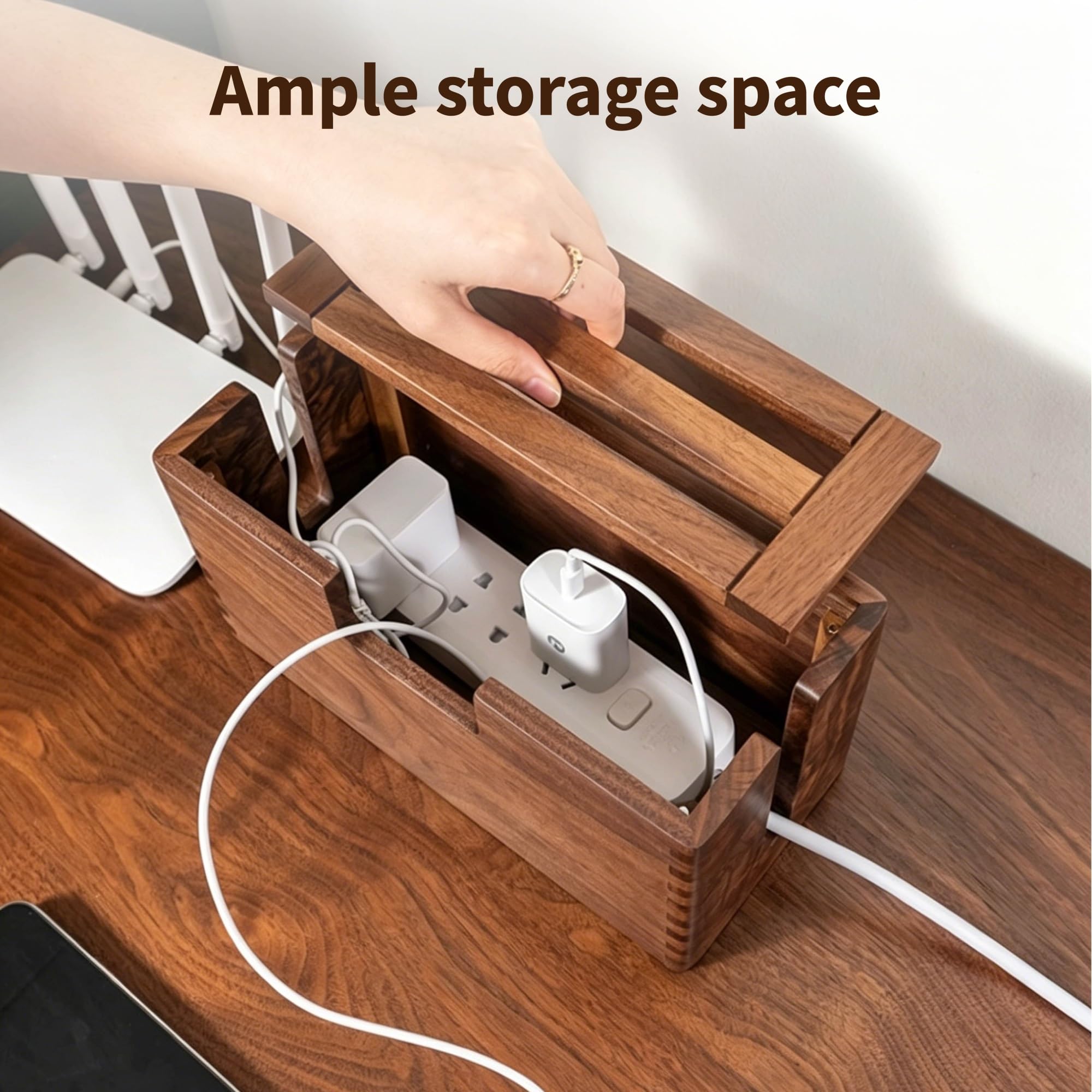 Scatola di Gestione Dei Cavi in ​​legno, Organizzatore Spegnicavo in Legno for Ciabatta, pavimento/TV, Organizer Sotto La Scrivania Ufficio Domestico(Brown,12.60x5.51x5.32in)
