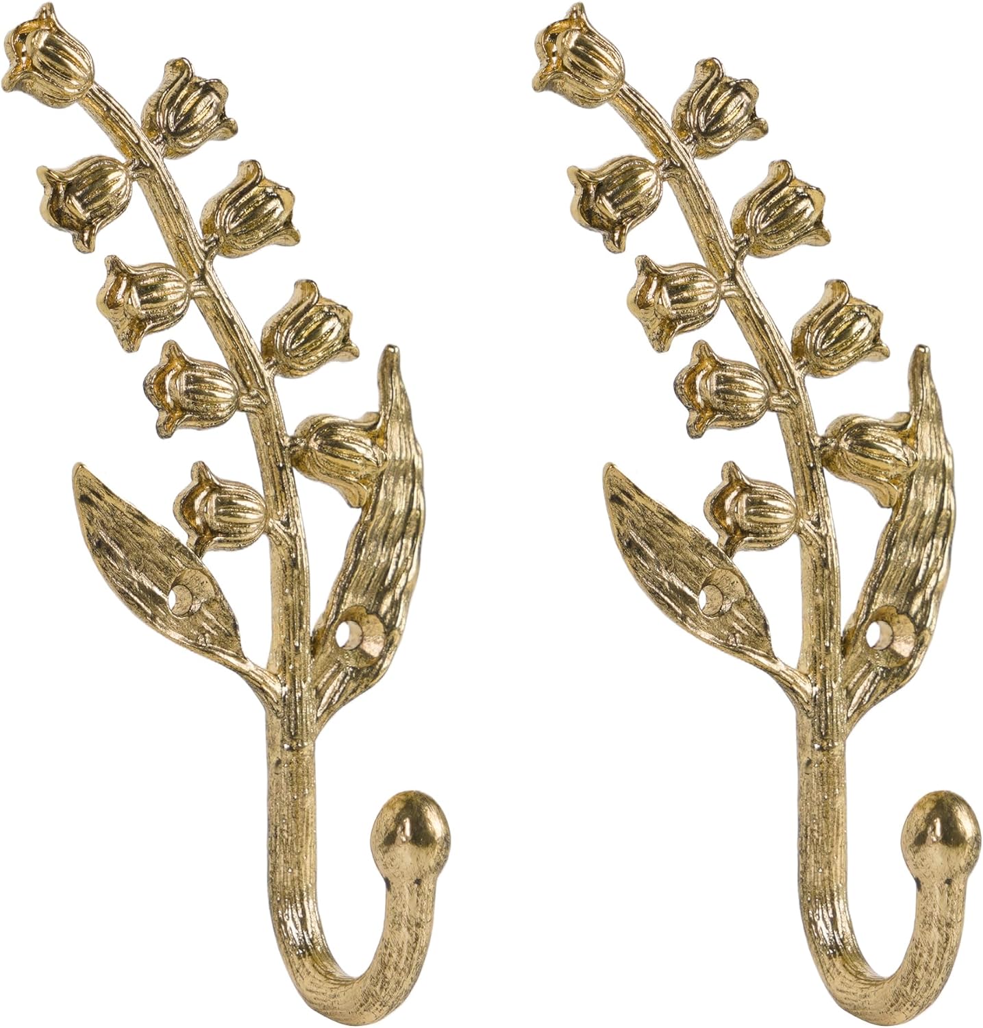 SOFFEE DESIGN 2PCS Golden Bellflower Hooks, Spring Blossom Robe Holders, Floral Bathroom Accessories with Curved Stem