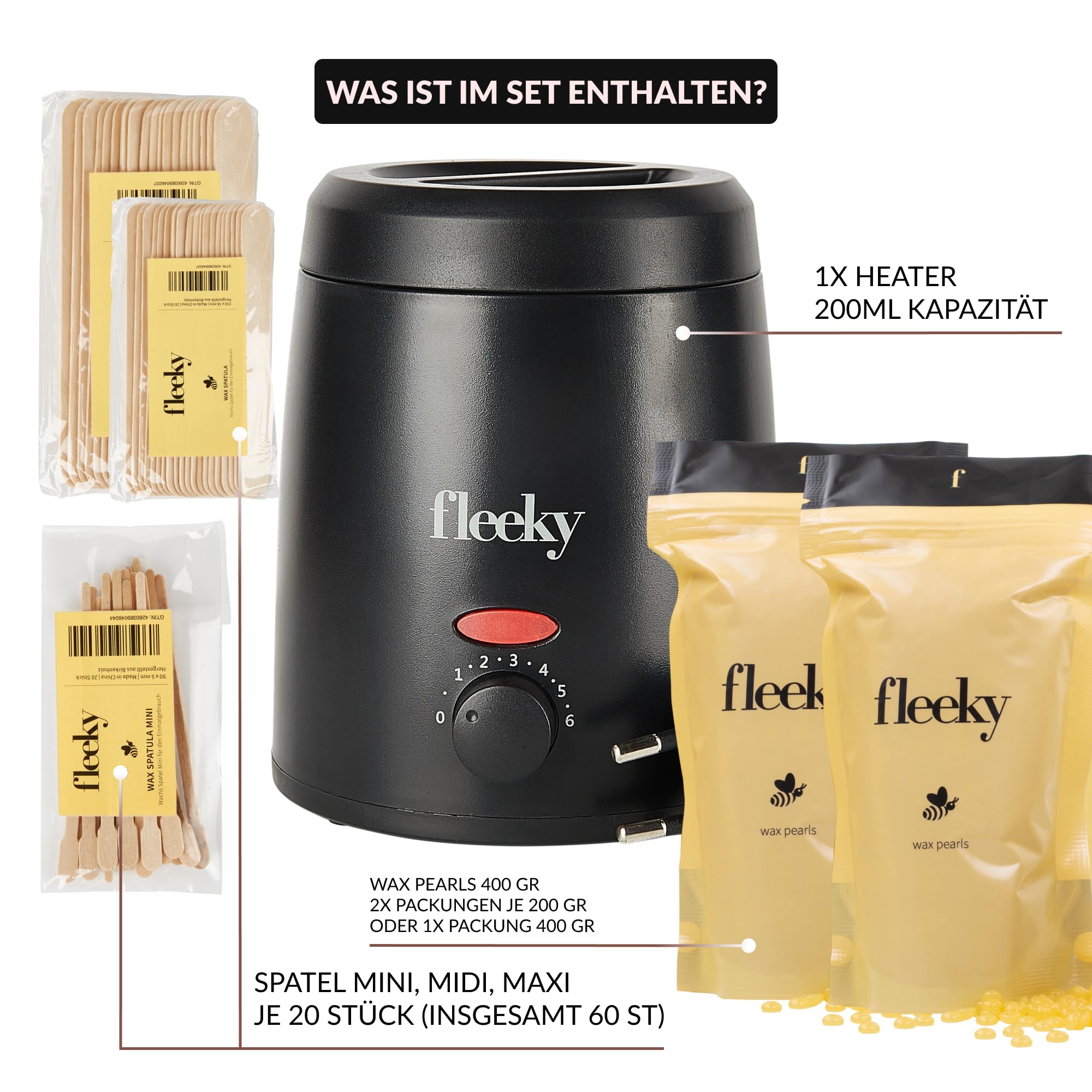 fleeky Wax Heater Kit - elektrisches waxing Komplett-Set mit Wachswärmer für seidenglatte Haut on fleek, professionelle Ergebnisse und anfängerfreundliche Handhabung