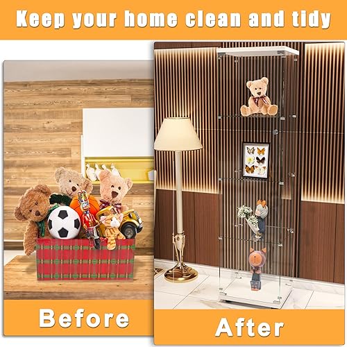 Miniatura 7 de Zevemomo Vitrina de cristal con 4 estantes con puertas para sala de estar, dormitorio, sala de exposiciones, oficina, instalación rápida, 16.73 x