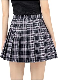 DAZCOS Plaid Pleated Skirts with Shorts High Waist A Line for Women Skater Tennis