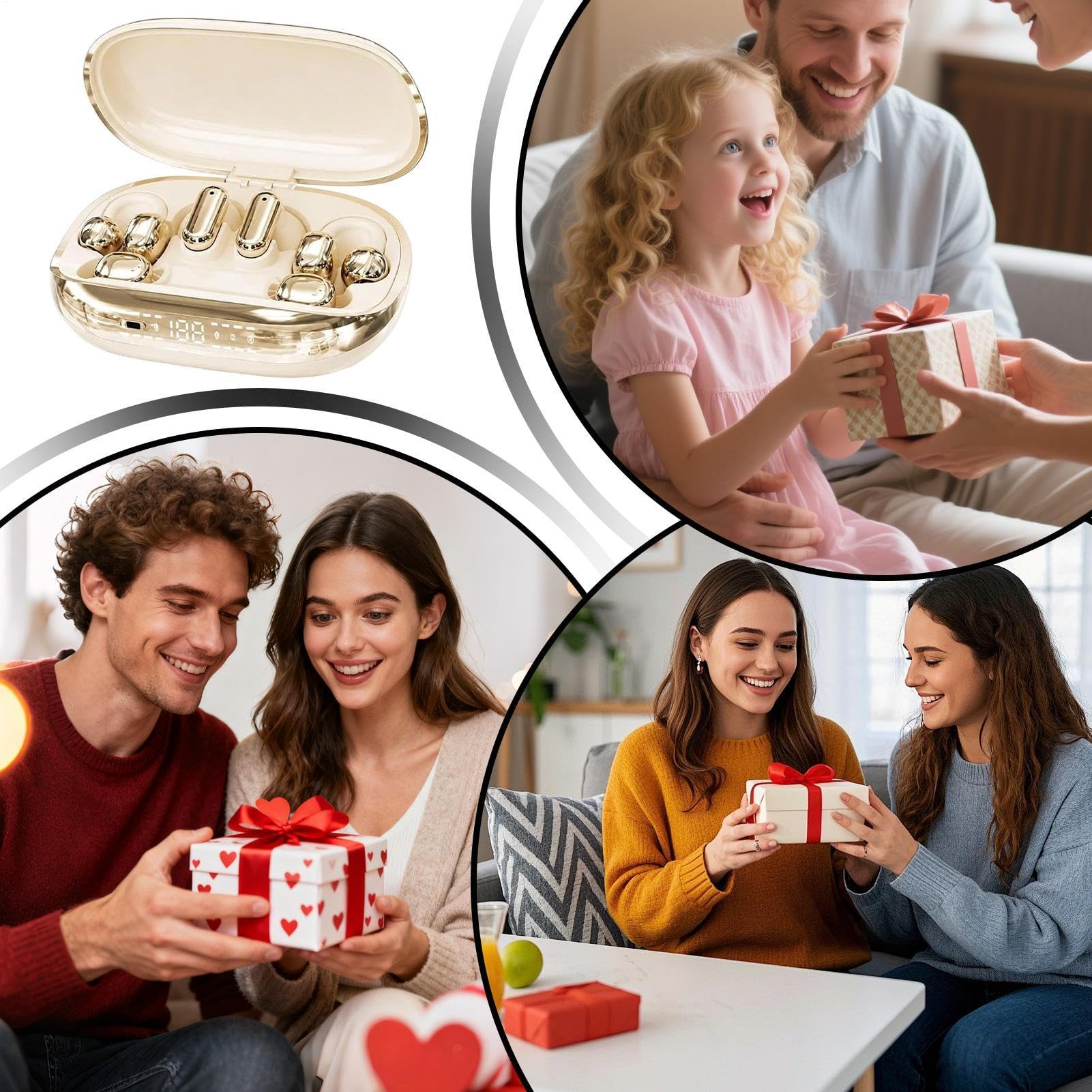 Cuffie Clip Auricolari con Microfono per Chiamate e Custodia di Ricarica