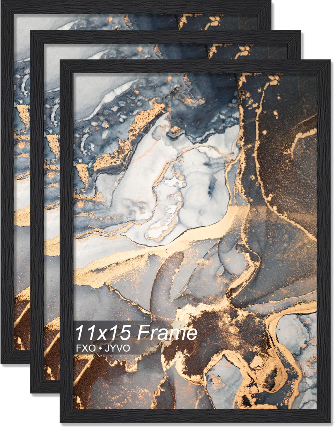 Fxojyvo Engineered Wood Picture Frame Set of 3, 11 x 15 Inch, Light Weight Wood-grain Frame for Wall - 3 Pack/Black/11 x 15 โ image 1