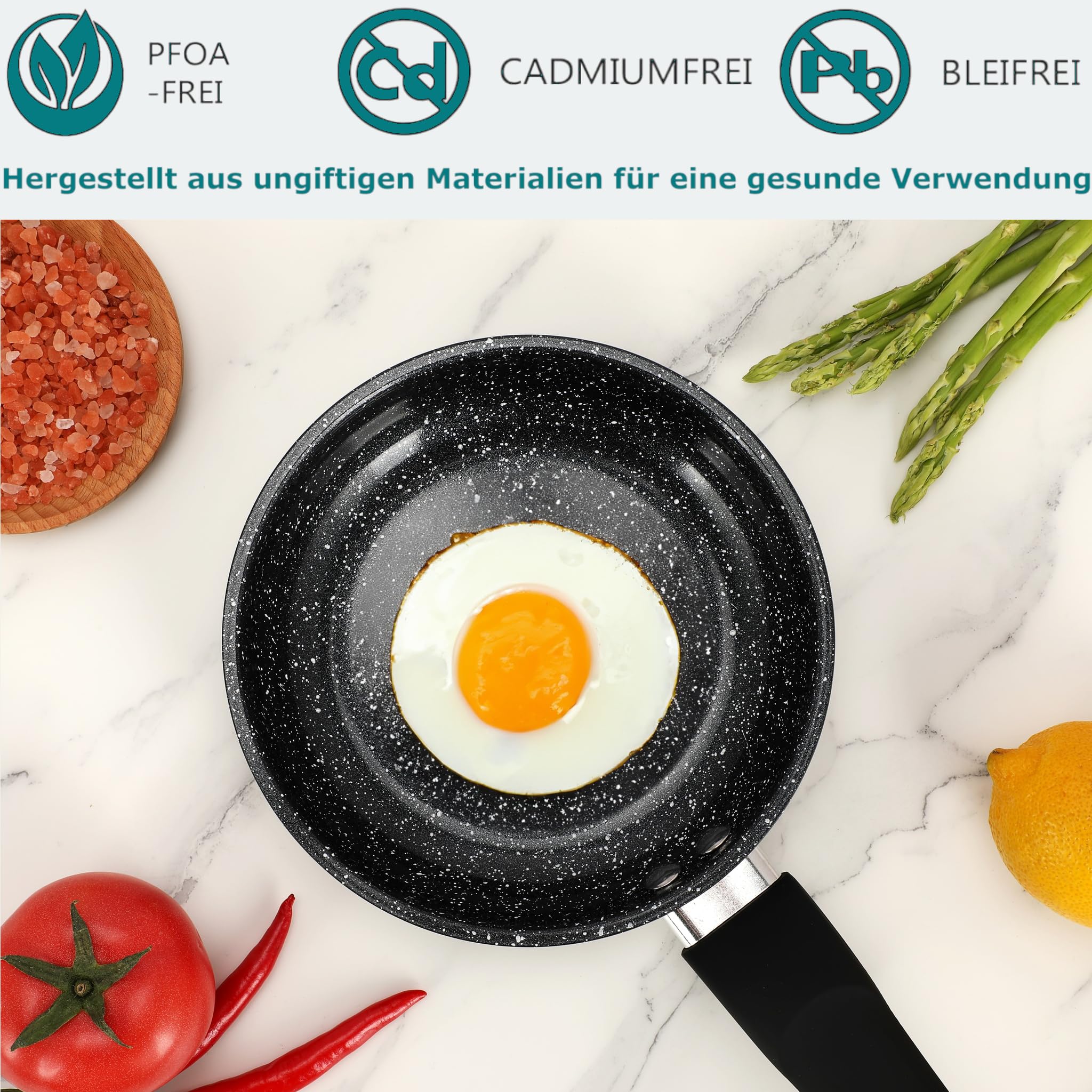 EliteHoff Patelnia indukcyjna, patelnia z powłoką nieprzywierającą, patelnia aluminiowa do gotowania, odpowiednia do wszystkich typów kuchenek, czarna (16 cm)