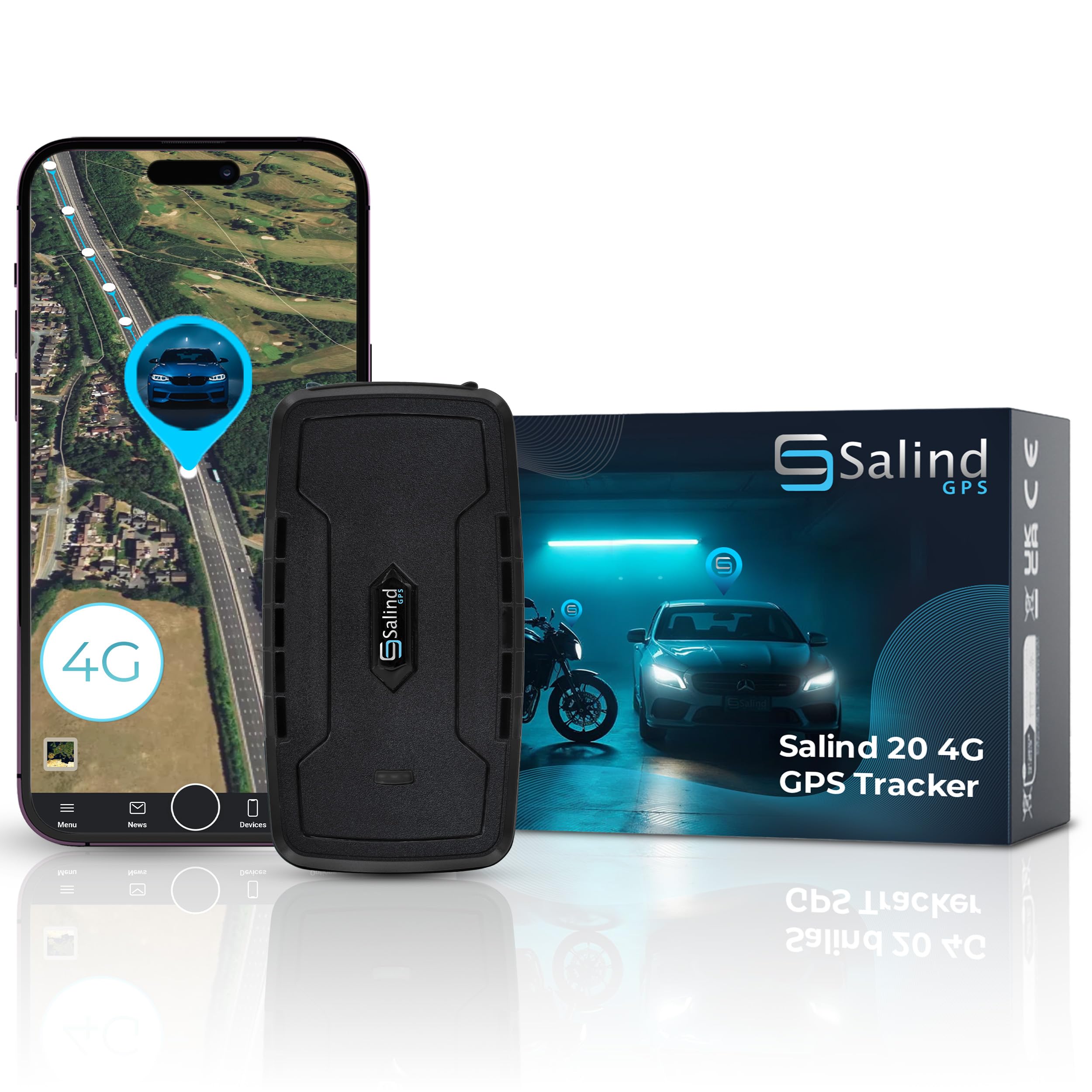 SALIND 20 4G - Magnetic GPS Tracker for Cars & other Vehicles - UK & Worldwide Real Time Tracking, Safe Area, Route Memory System and Alarms - Battery up to 180 Days (standby)