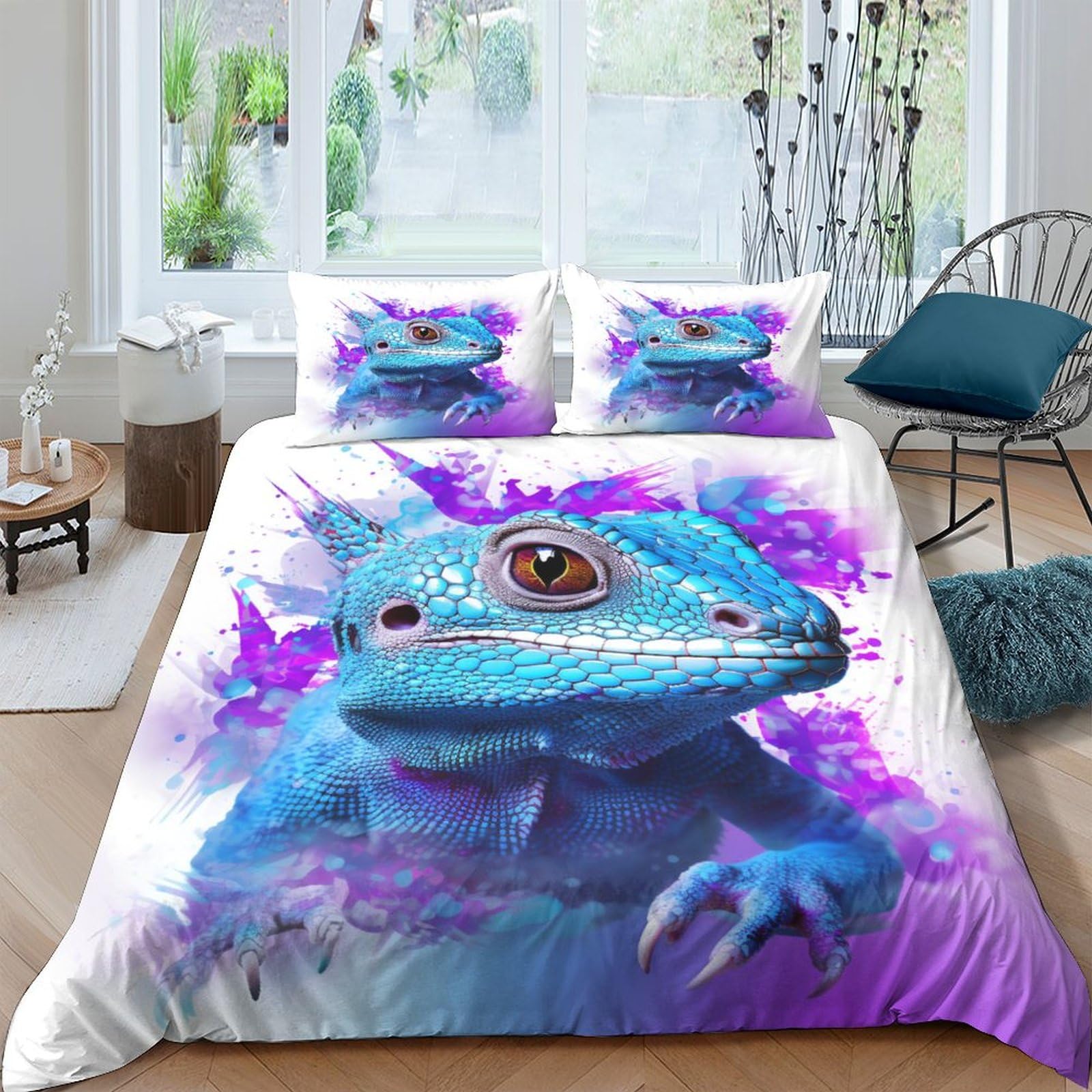 Parure de couette ultra douce 200x200 motif lézard finition de qualité