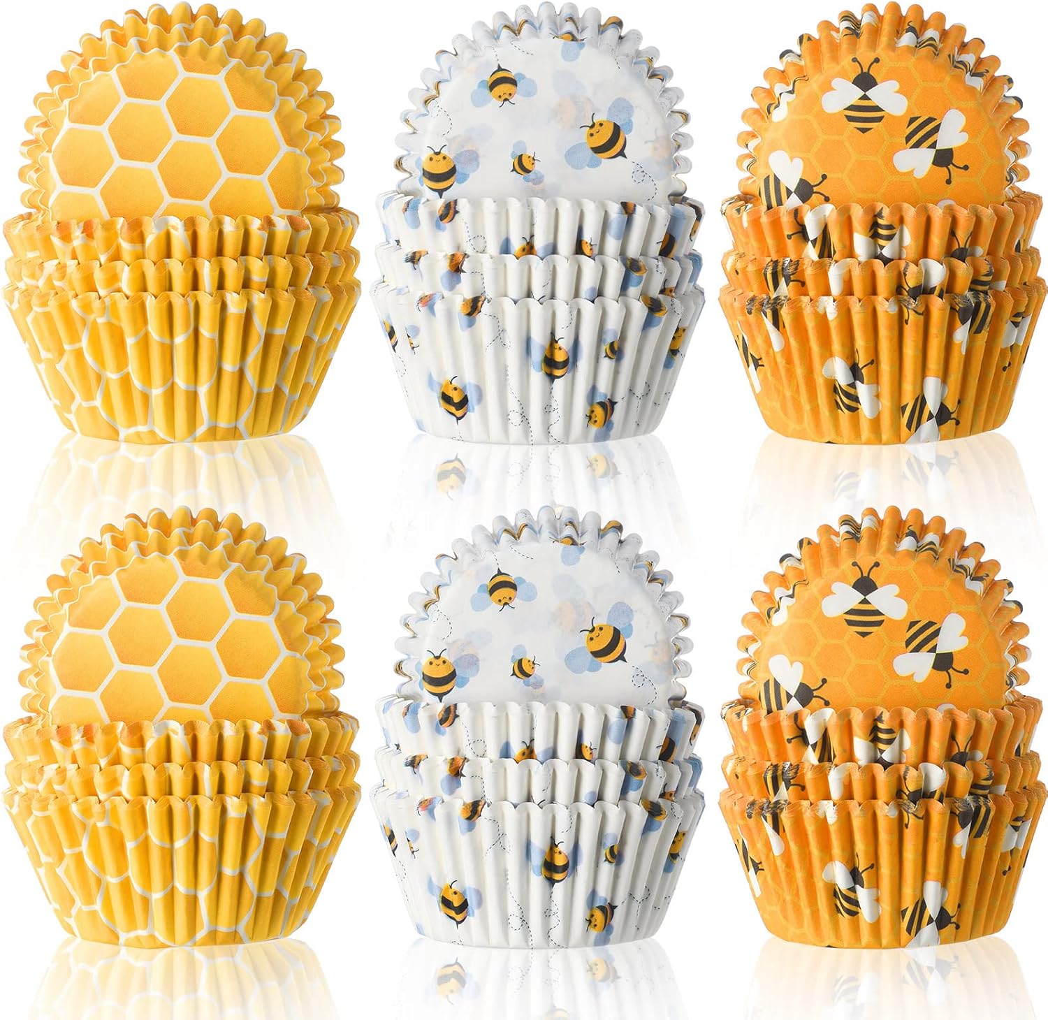 300 Count Honey Bee Cupcake Wrappers Bee Party Cupcake Cups Yellow Cupcake Liners for Bee Party Decorations Baby Shower Gender Reveal Party Wedding Birthday Supplies (Cute Style)