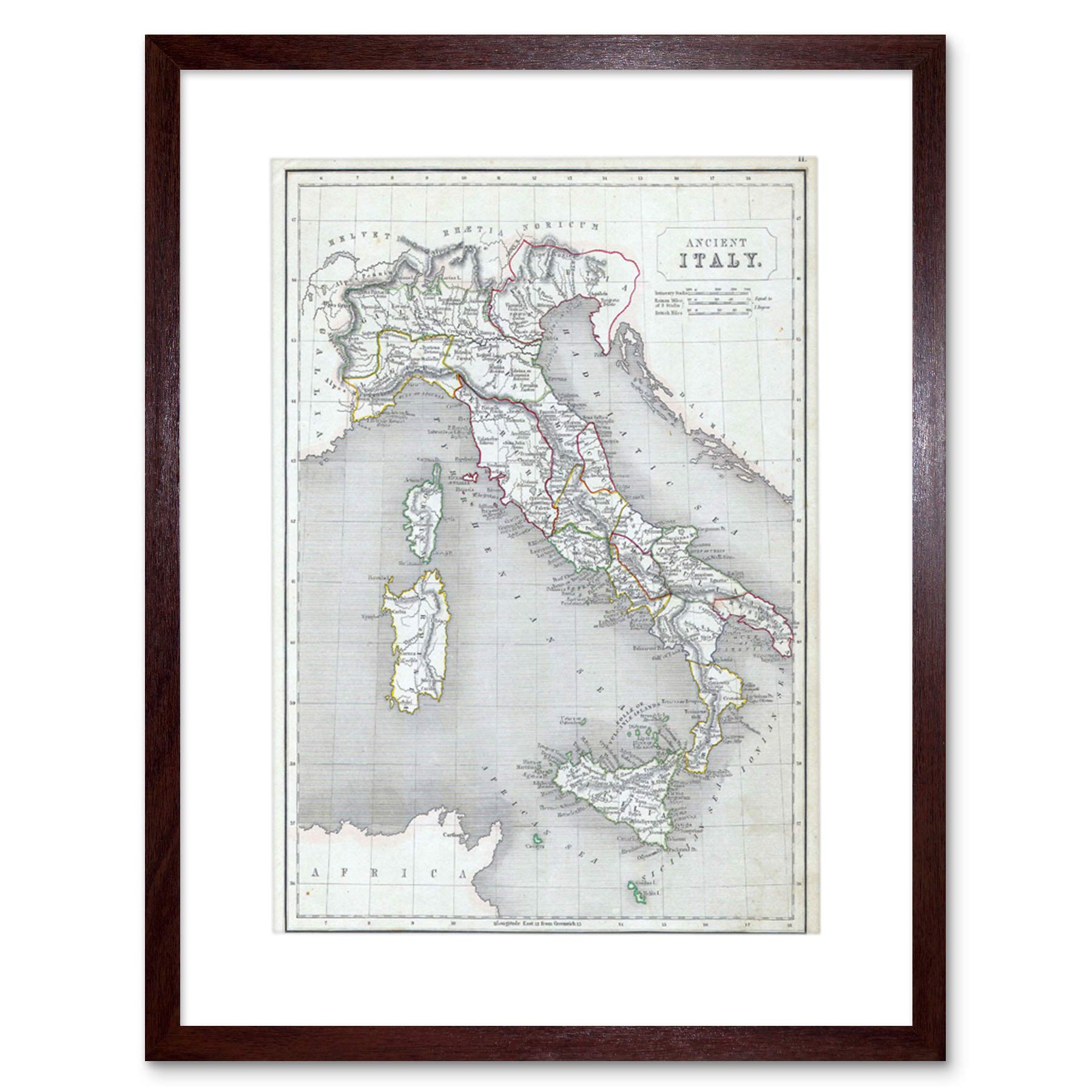 Wee Blue Coo Brown 1845 Chambers Map Ancient Italy Italyancient Chambers 1845 Framed Wall Art Print