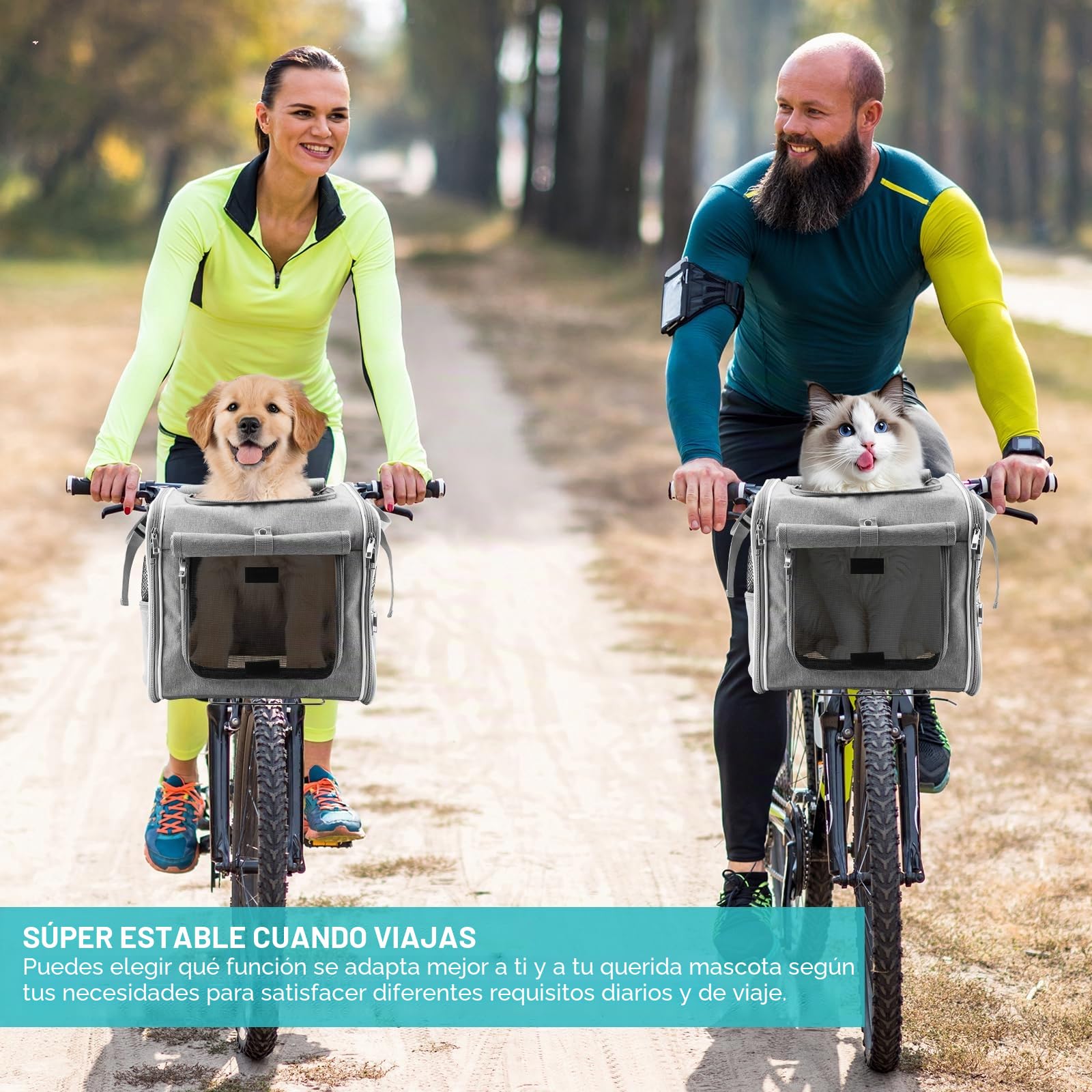 Haiou Cesta Delantera para Perros de Bicicleta 4 en 1 (Máx 7kg) - Transportín Plegable Impermeable con Refuerzo en L, Ideal para Perros y Gatos Pequeños - Cestas Urbanas para Perros
