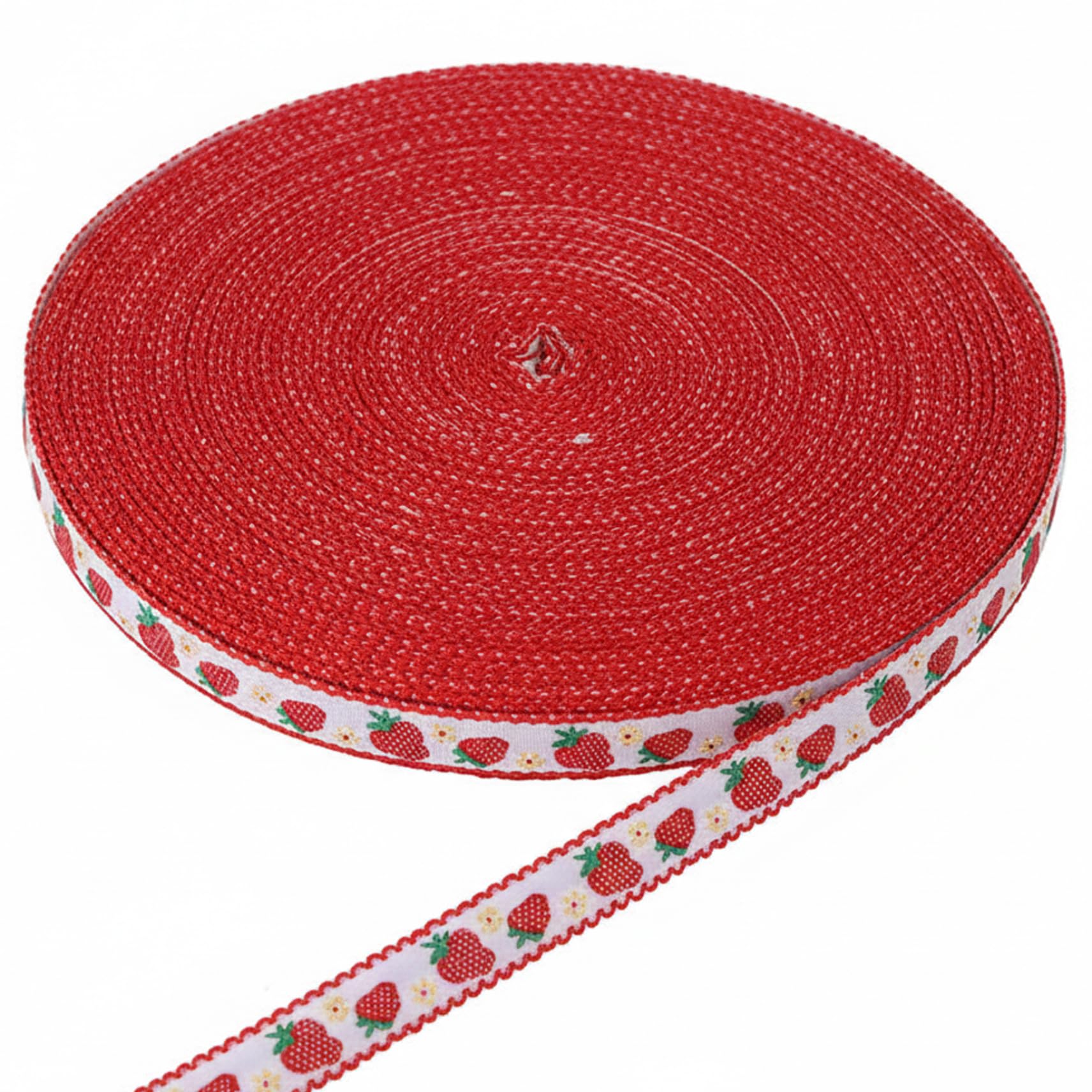 Uanqfegy Strawberry Ribbon - 50 Yards x 1.5cm Lace Edge Jacquard Embroidery Ribbon, Red White for DIY Bows Hair Accessories Wrapping Sewing