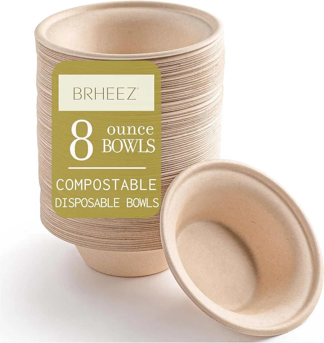 110 Count Natural Bulk Disposable Bowls - 8 oz Paper Bowls Disposable Eco-Friendly Compostable Bowls - 100% Natural Sugarcane Bagasse Fiber Biodegradable Bowls - Heavy Duty Bowls for Hot Soup, Salad