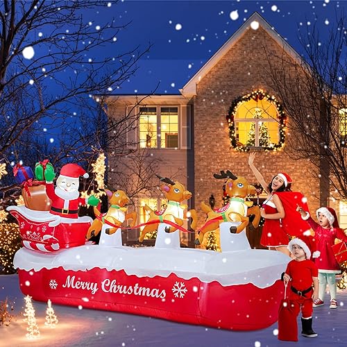 COOLWUFAN 10 FT Christmas Inflatables Outdoor Decorations Santa Claus on The Sleigh with Cute Elks, Blow Up Inflatable Yard Decoration Clearance