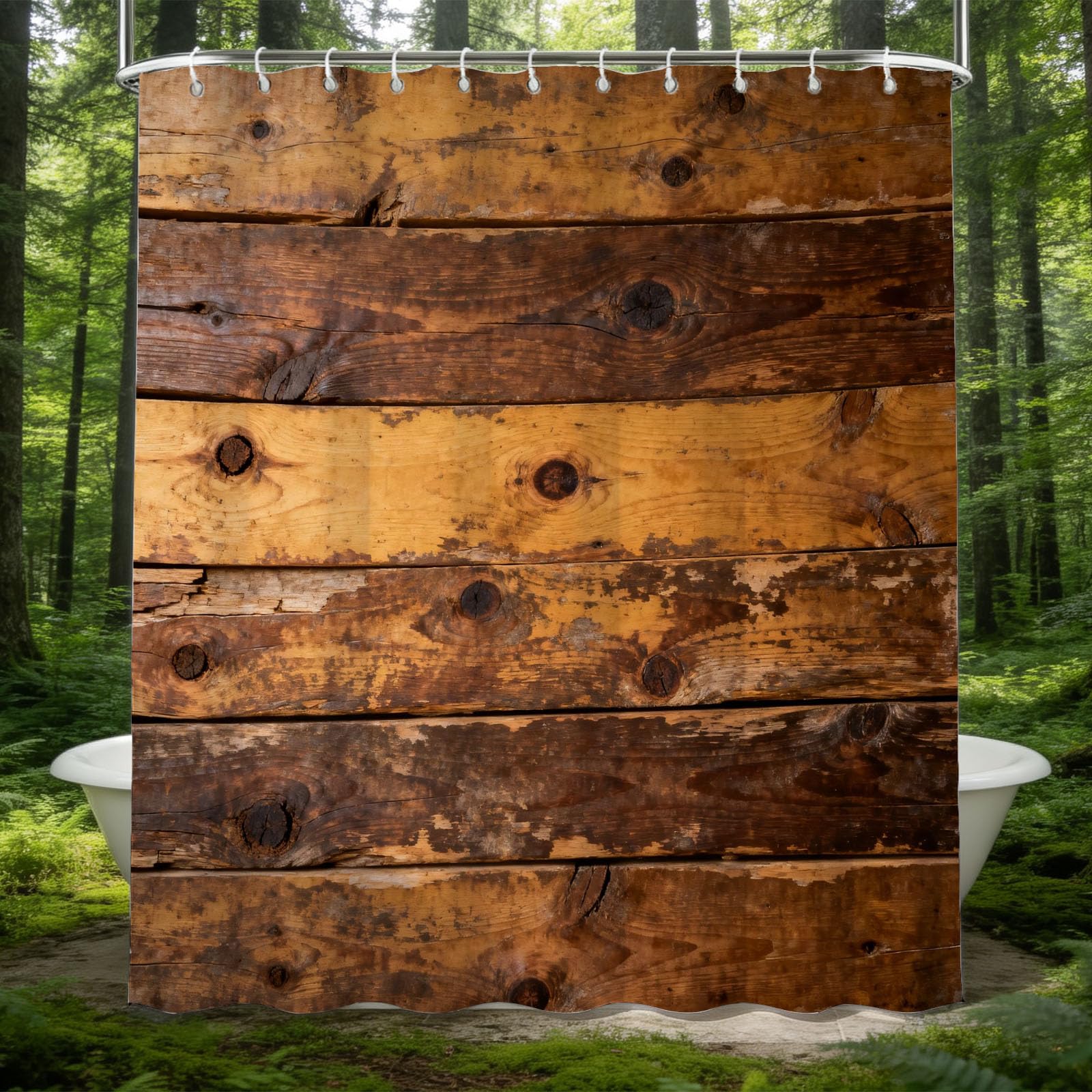 Hongduo 3D Rustic Wooden Board Shower Curtain for Stalls Bathtubs Minimalistic Bathroom Decor Shower Curtain Set Polyester Fabric Waterproof 180x180cm/71X71 Inch with Hooks