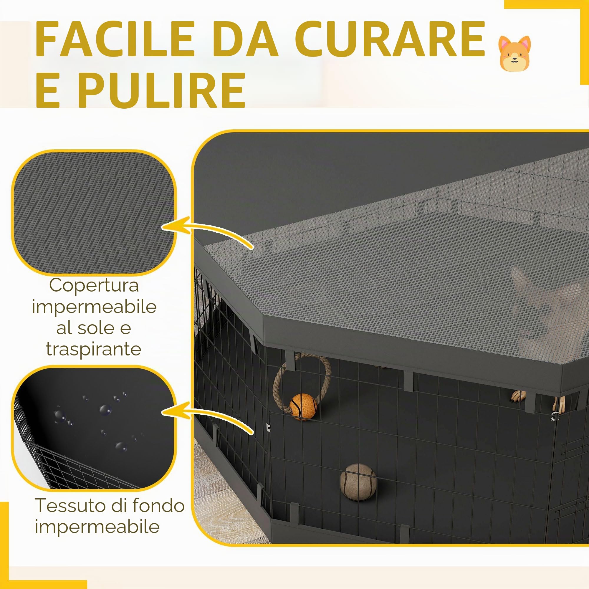 PawHut Recinto per cani pieghevole per piccoli animali, 8 pannelli, 24"H