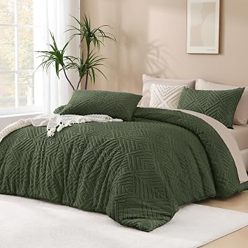 Olive Green Super King Comforter, 3 Pieces Boho Bedding Set | Oversized King Comforter 120x120, Lightweight Fluffy, All Season Farmhouse Tufted Bed Set 1 Comforter, 2 Pillowcases
