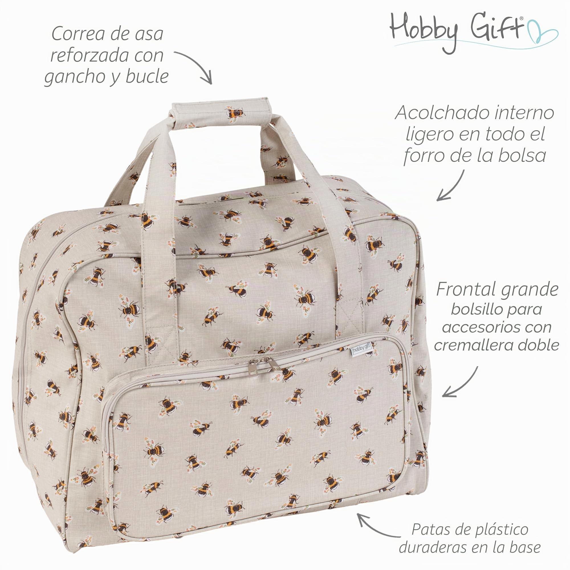Hobby Gift Bolsa para Máquina de Coser, Bolsa Acolchada Resistente con Cremallera, Bolsa Grande Impermeable para Almacenaje de Costura, 20 x 44 x 38 cm, Abeja