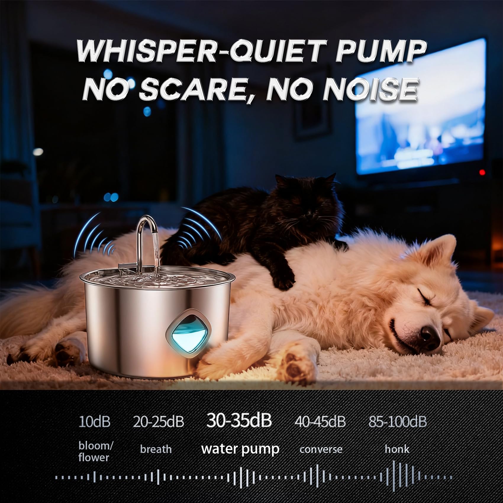 Purrify - Fuente de agua para gatos, fuente de agua para gatos, fuente de agua para perros, fuente de agua de acero inoxidable de 3.2 L, nivel acuoso visible, incluye 4 filtros de repuesto, 4 filtros