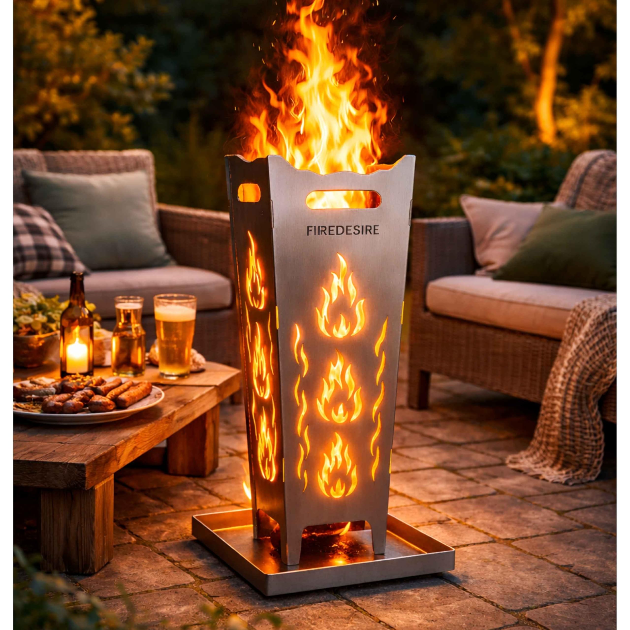 FireDesire Feuerkorb 80cm + Grillplatte + Ascheschale, Feuertonne, Feuerschale, Grilltonne, Ofen, Terassenofen, Grill