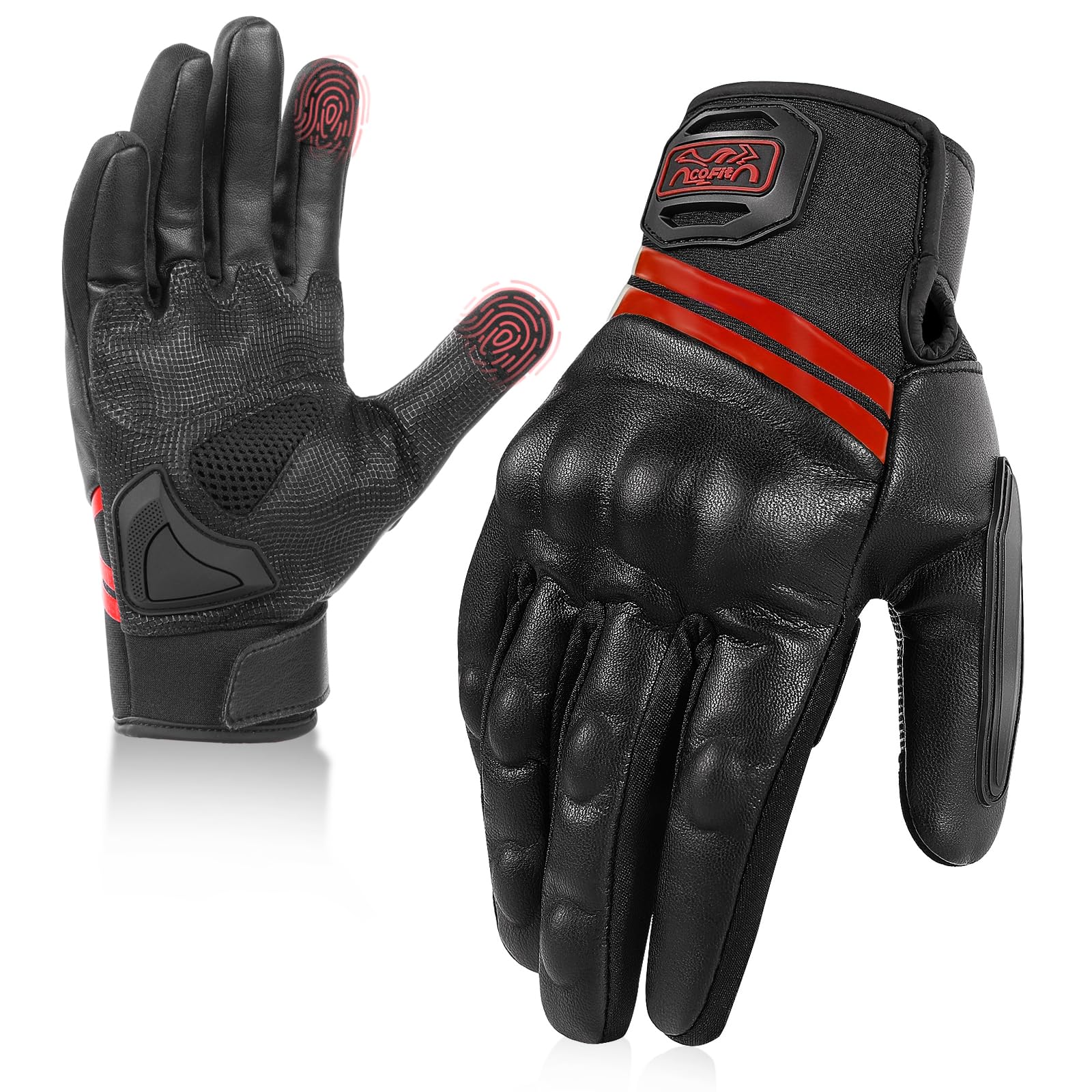 COFIT Microfiber Leather Motorcycle Gloves, Touchscreen Windproof Motorbike Gloves with Knuckles Protection Motocross Racing for Men and Women