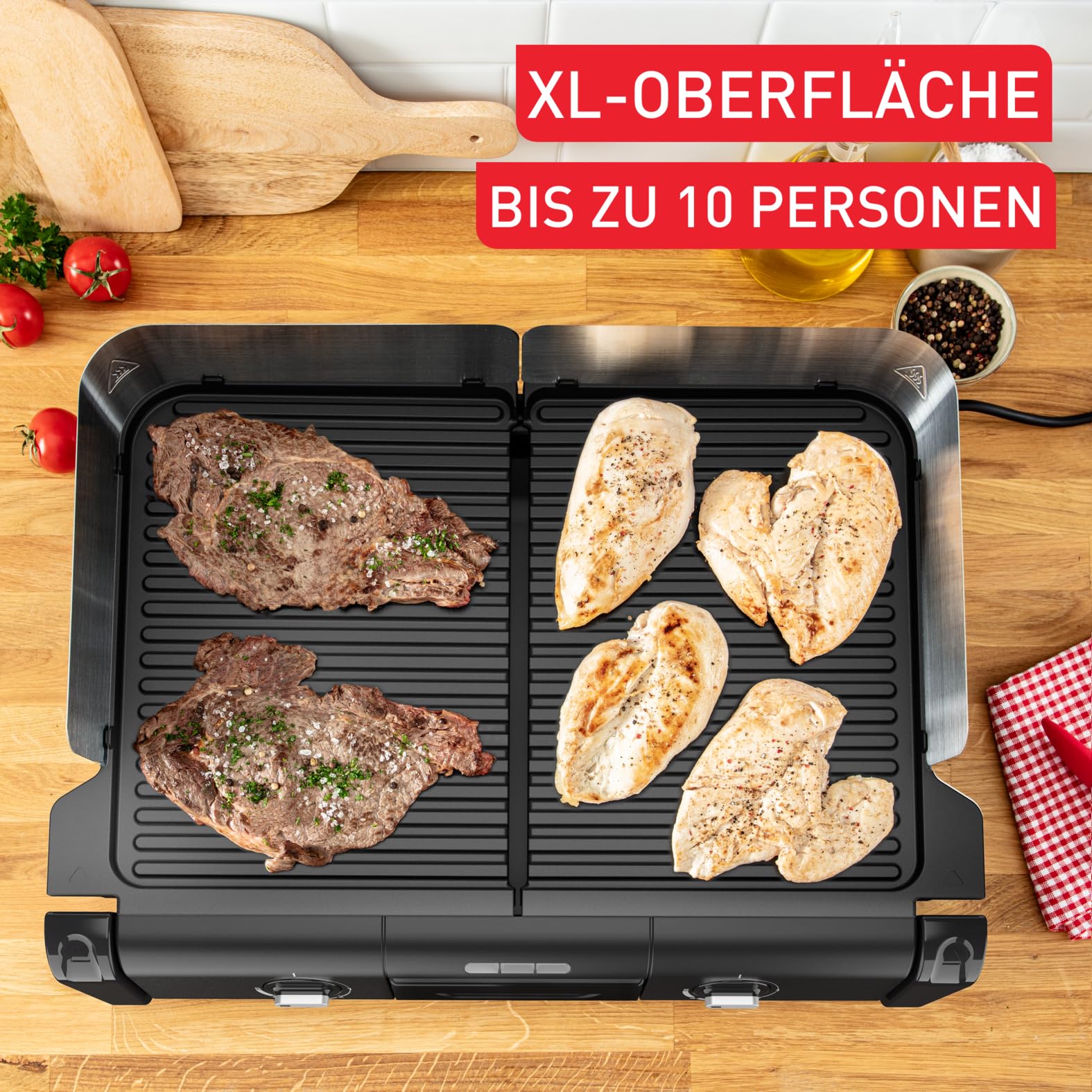 Tefal BBQ Family Elektrischer Tischgrill TG800N10, 2 getrennte Grillflächen, antihaftbeschichtet, Schwarz/Silber