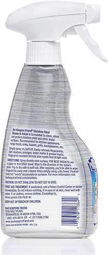 Miniatura 7 de Bar Keepers Friend Limpiador de acero inoxidable y espray de pulido (16 onzas) más 1 paño de limpieza de microfibra, kit de limpieza de 2 piezas