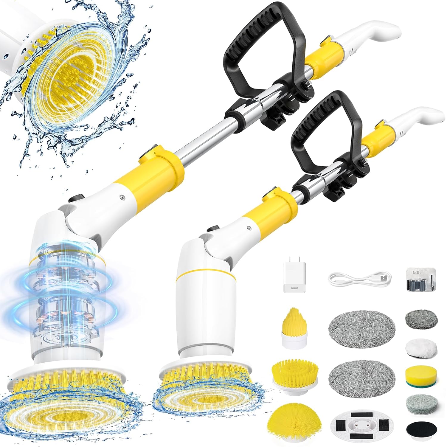 Electric Spin Scrubber Cordless Cleaning Brush Shower Scrubber Up to 550 RPM with 9 Replaceable Brush Heads Bathroom