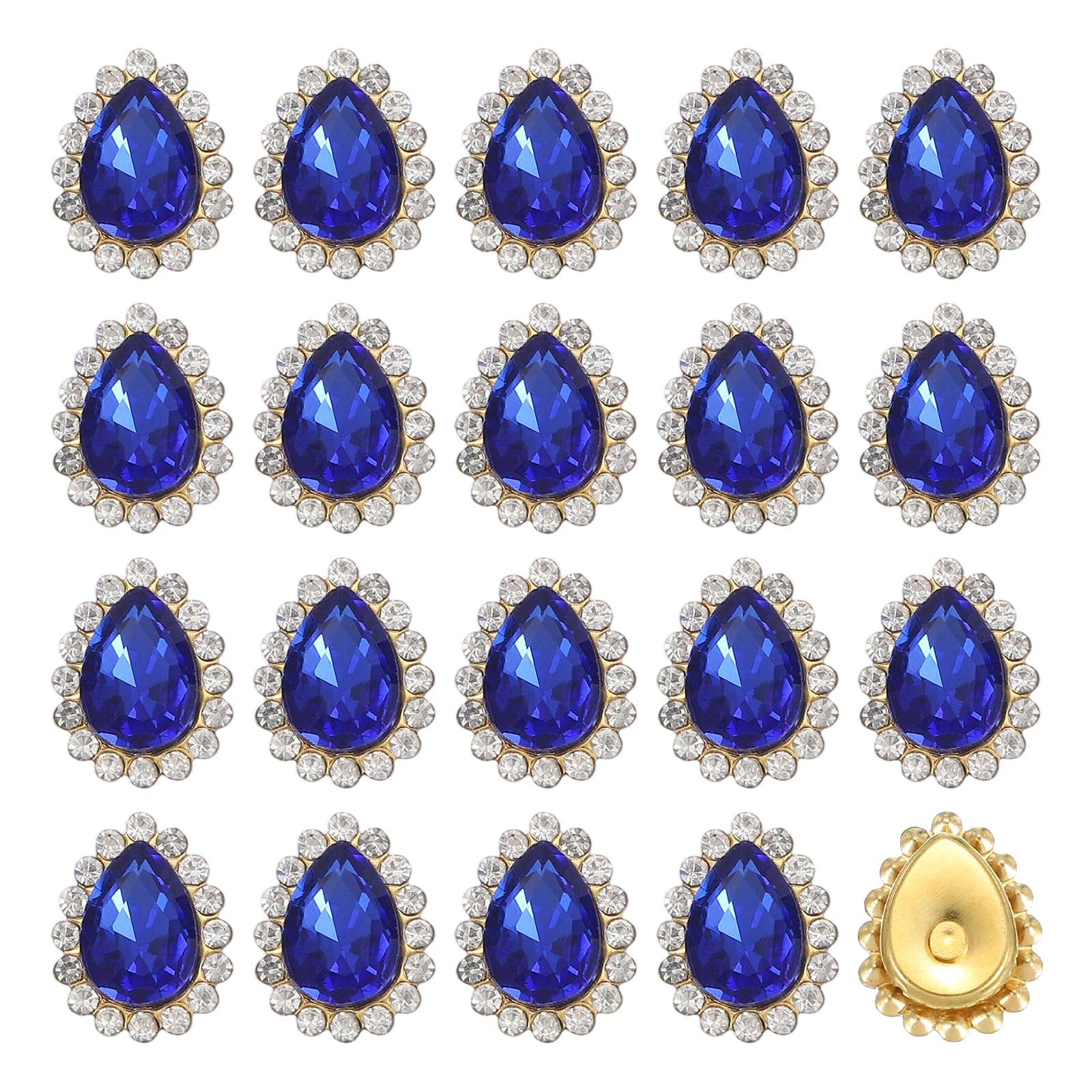 sourcing map 30pcs Tear Drop Rhinestone Embellishments, 10x14mm Crystal Rhinestone Charm, Metal Flatback Accessories Stick on Gems for DIY Jewelry Making Clothes and Wedding Crafts, Blue