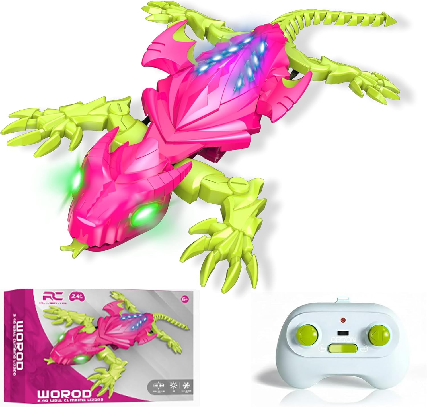 Wall Climbing Gecko Lizard, Kids Toys Remote Control Car, Rechargeable Wall Crawler Gecko Robot, Boys & Girls Ages 12+, 360° Stunt Crawler, LED Lights, Safe Indoor Fun Birthday Gift