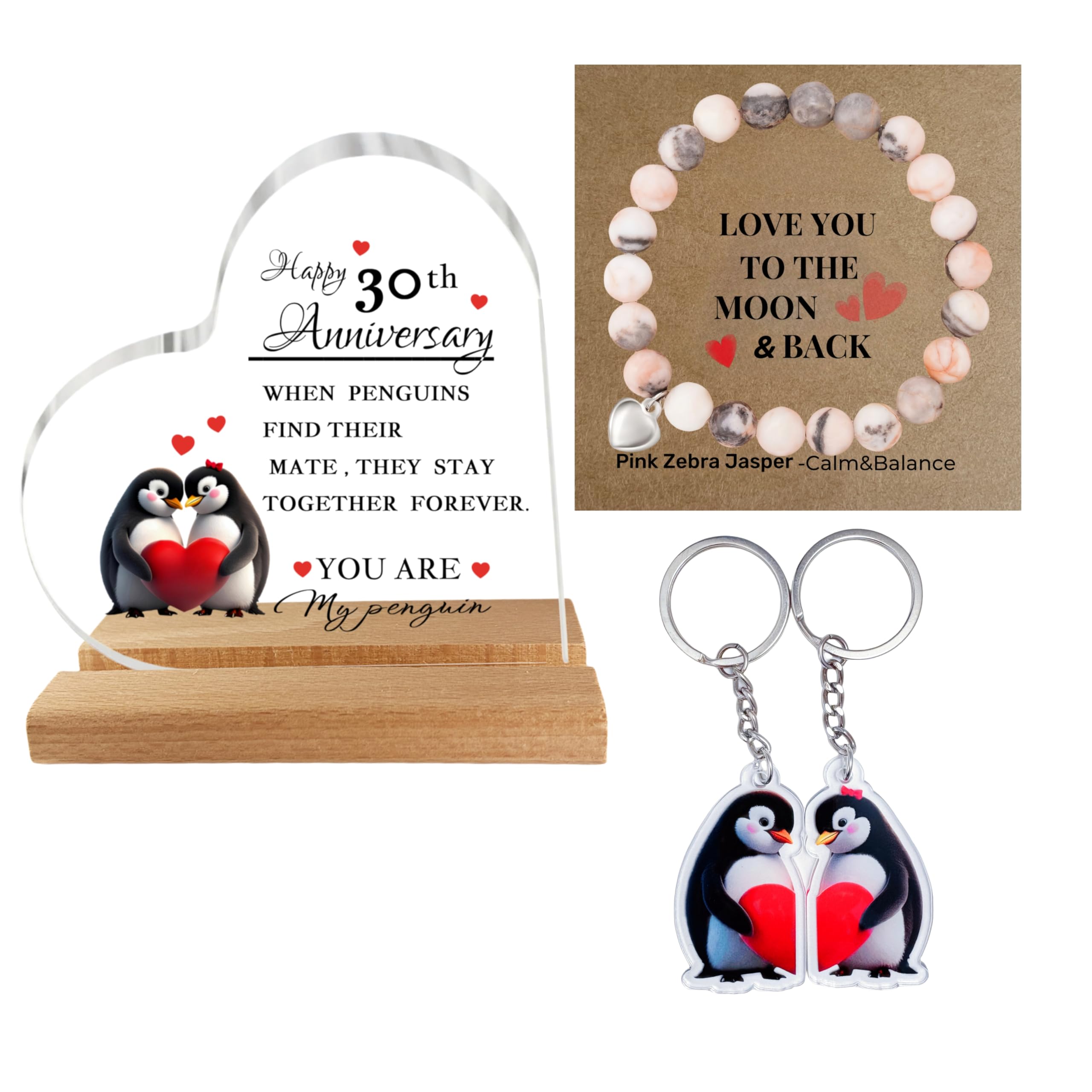 Trcousoa Women's 30Th Anniversary 30Th Wedding Anniversary Plaque Gifts For Wife Her – Sentimental Penguin Couple Figurine – Unique 30 Year Anniversary Plaque Gifts Keepsake For Couple Parents