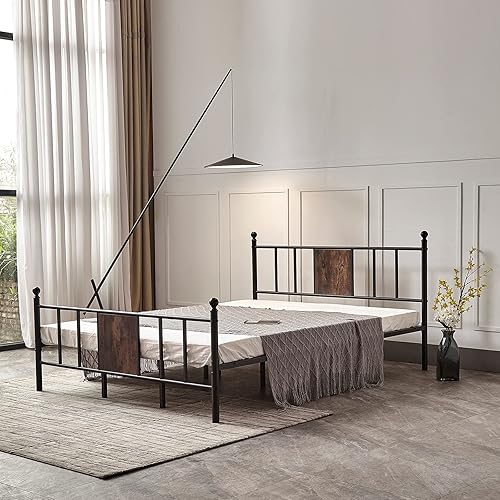 Miniatura 3 de HILERO Base de cama matrimonial con cabecero y estribo, marco de cama de metal tamaño matrimonial, plataforma resistente, soporte de base de colchón